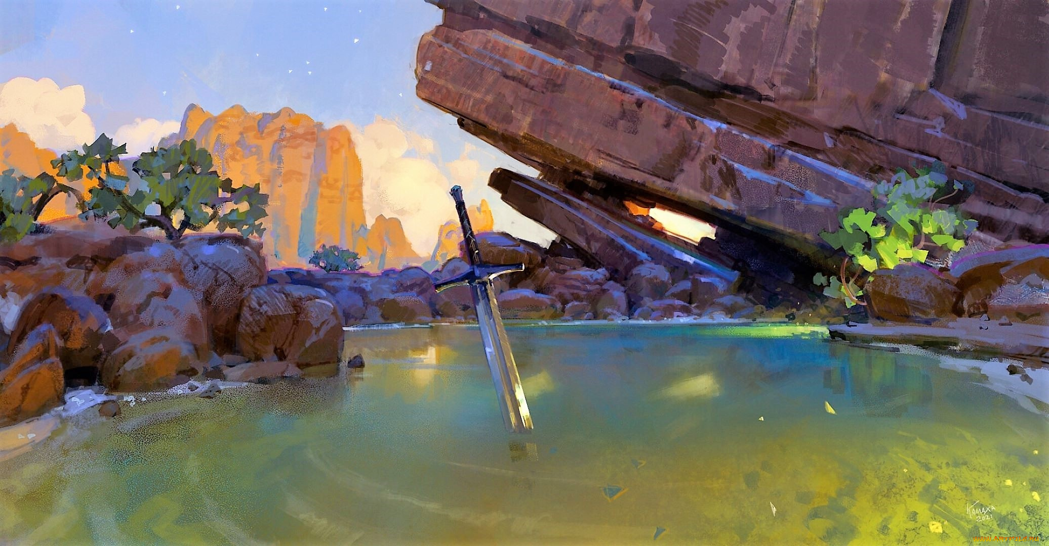 фэнтези, иные, миры, , иные, времена, меч, озеро, камни, скалы