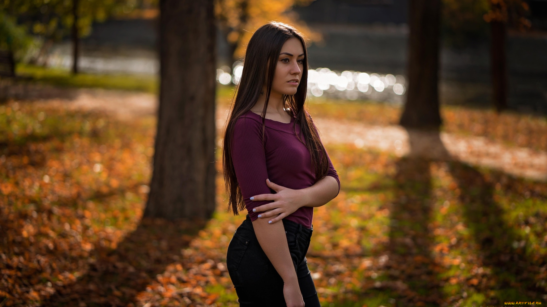 девушки, -, брюнетки, , шатенки, парк, брюнетка, джинсы, майка