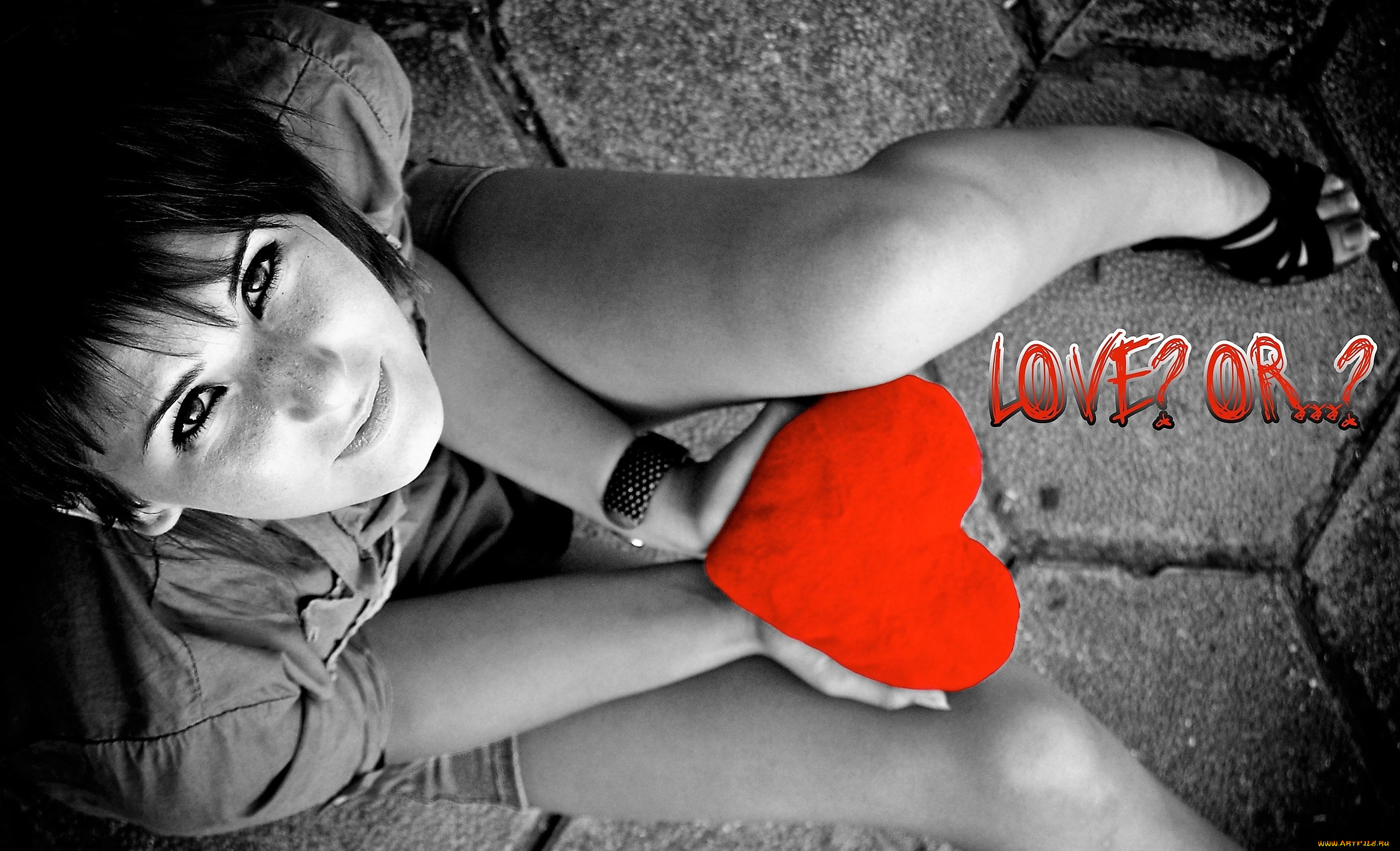 девушки, -, черно-белые, платье, сердечко, брюнетка