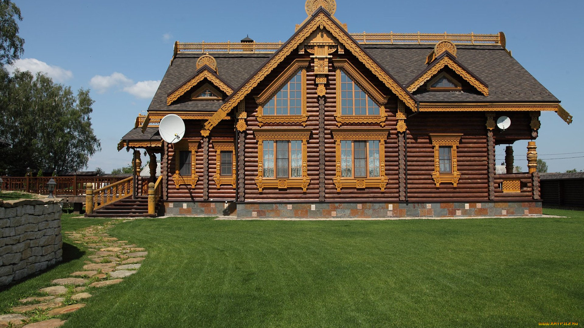 города, -, здания, , дома, усадьба, русскии, стиль, фасад, дeрeвo