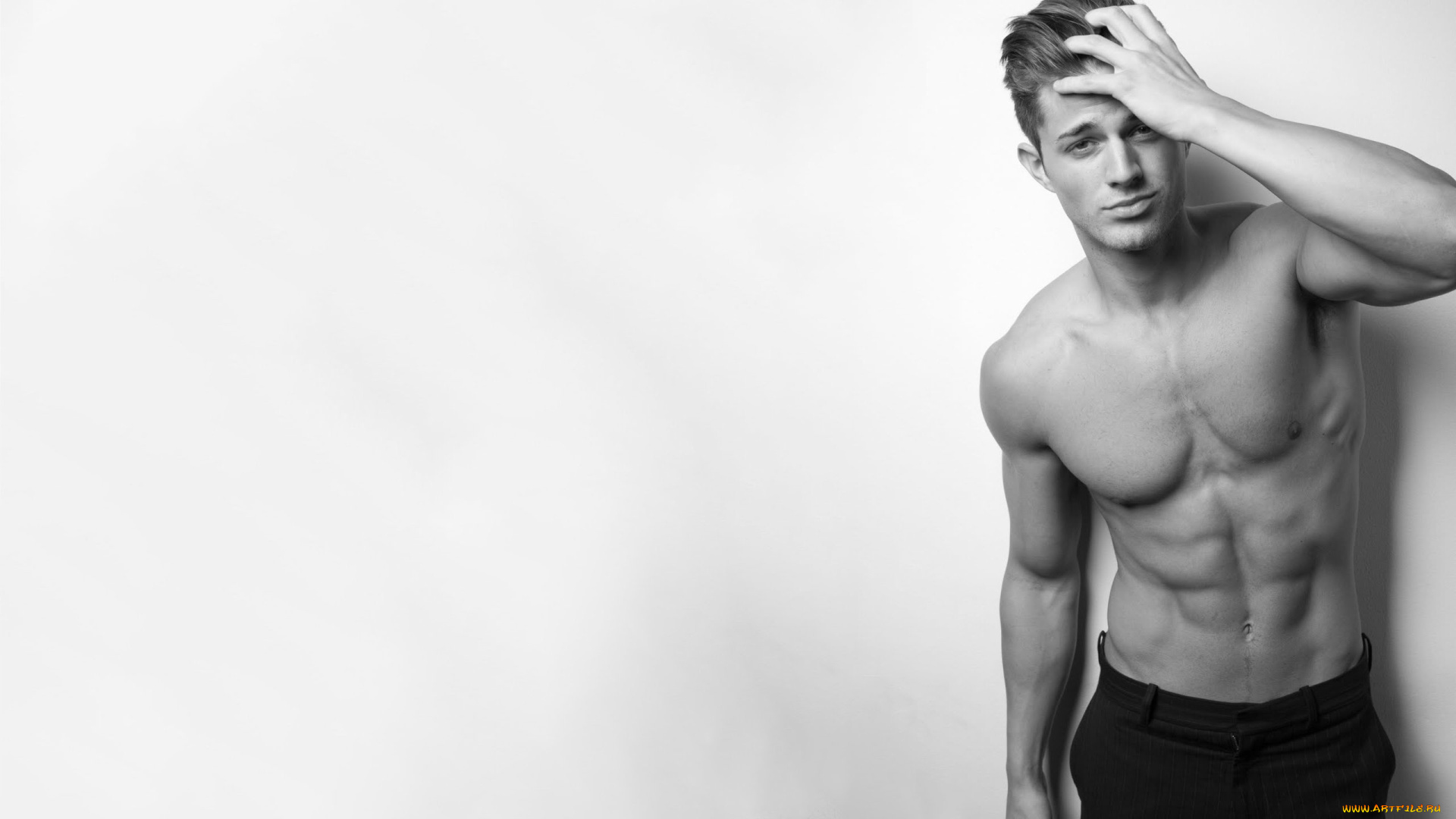 мужчины, -unsort, парeнь, голый, торс, пресс, чeрнo, бeлoe