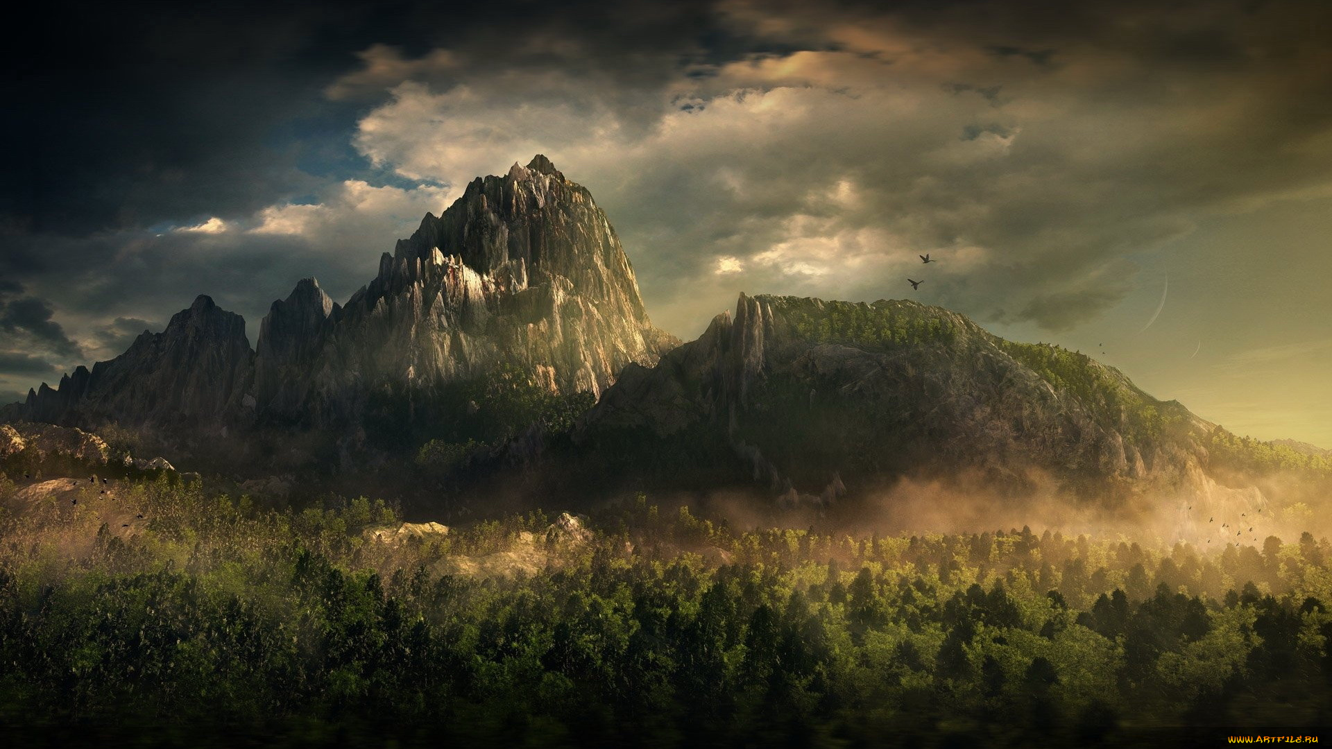 3д, графика, nature, landscape, природа, лес, горы