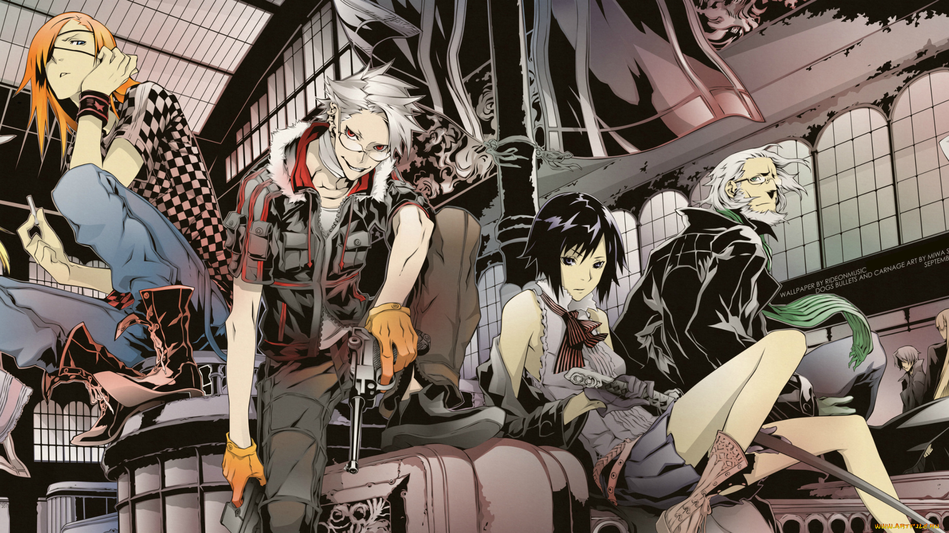 аниме, dogs, bullets, carnage, вокзал, оружие, киллеры