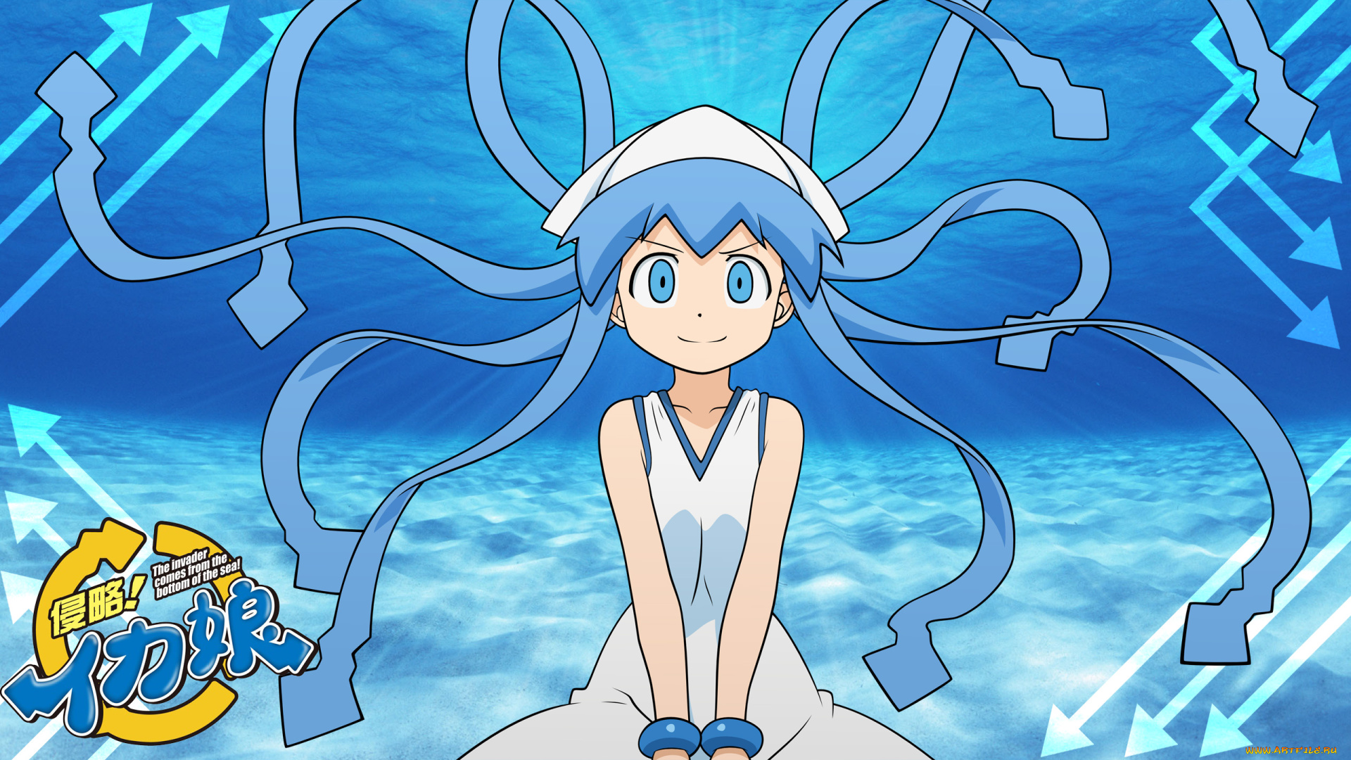 аниме, shinryaku, ika, musume, девочка, ленты
