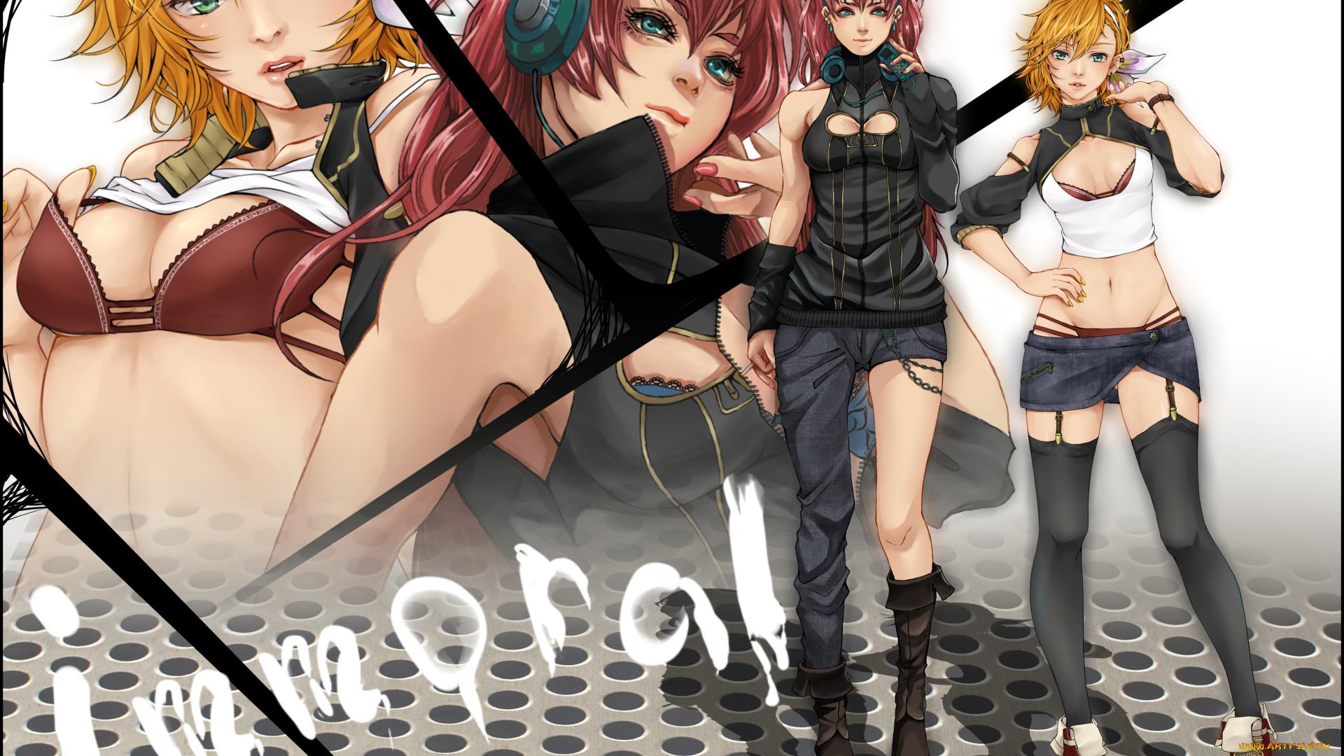 аниме, vocaloid, megurine, luka, kagamine, rin