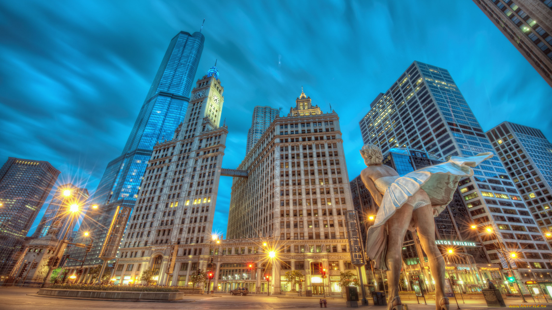 chicago, города, Чикаго, сша, статуя, здания, marilyn, monroe