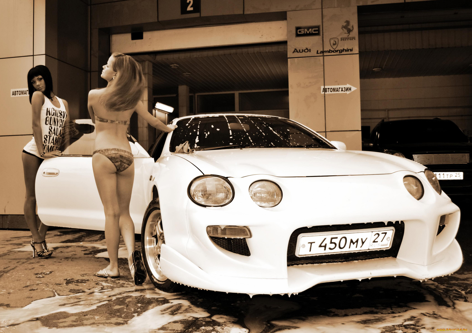 автомобили, авто, девушками, пена, тойота, девушки