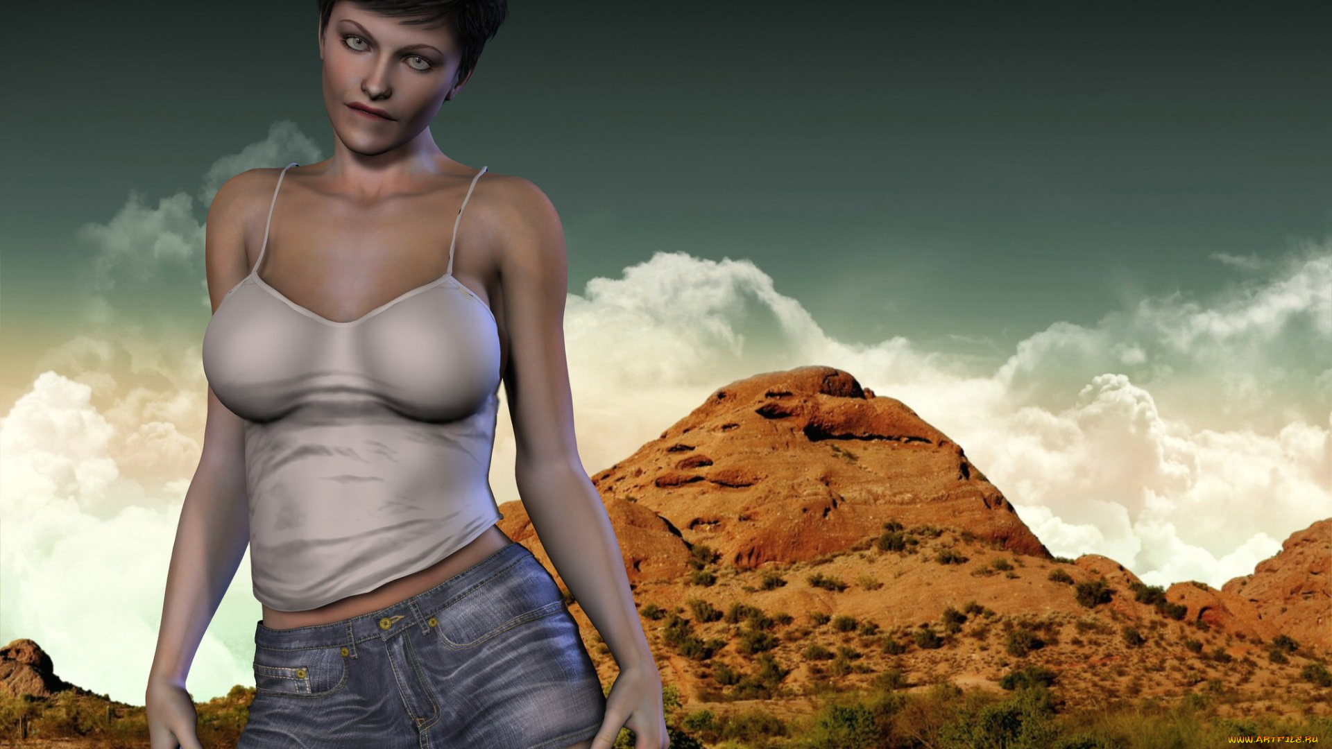 3д, графика, people, люди, девушка, горы