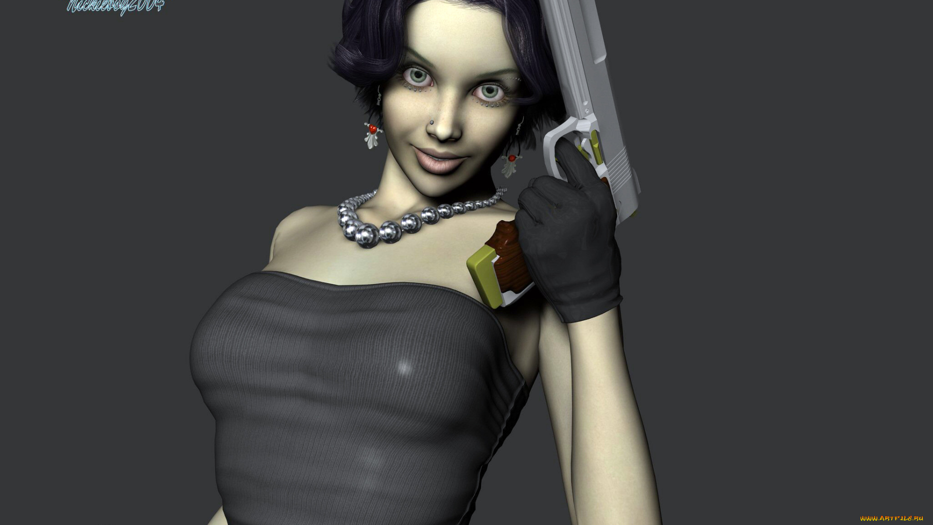 3д, графика, people, люди, девушка, пистолет