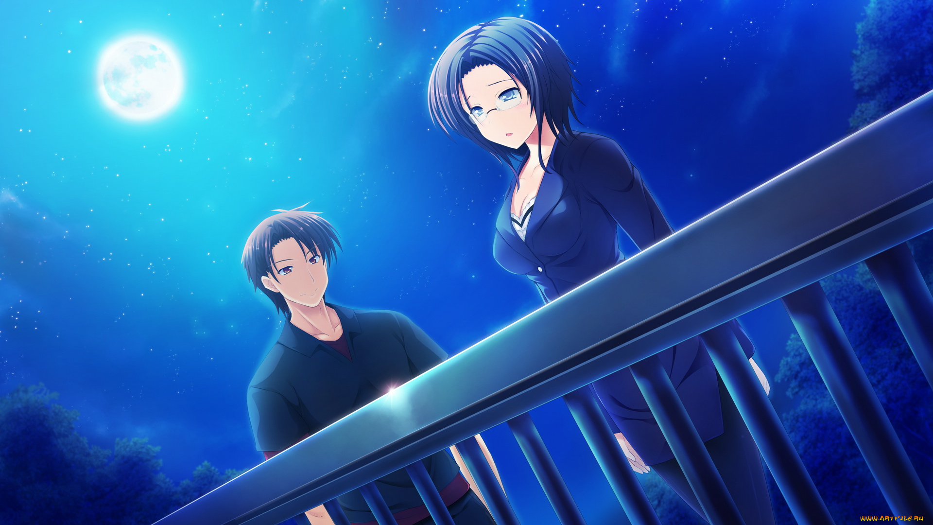 аниме, atled, everlasting, song, девушка, парень, луна