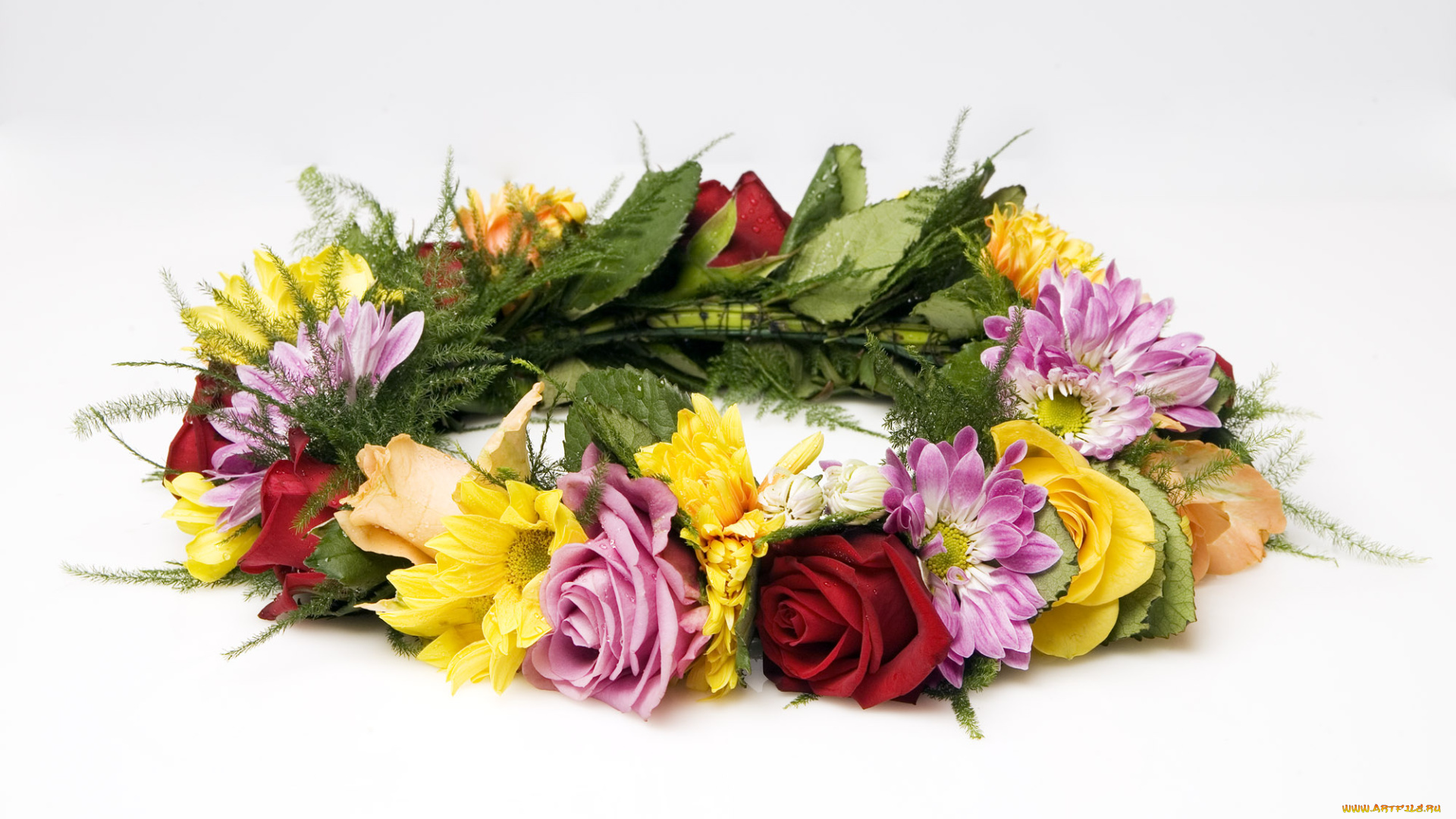 цветы, букеты, композиции, венок, хризантемы, розы