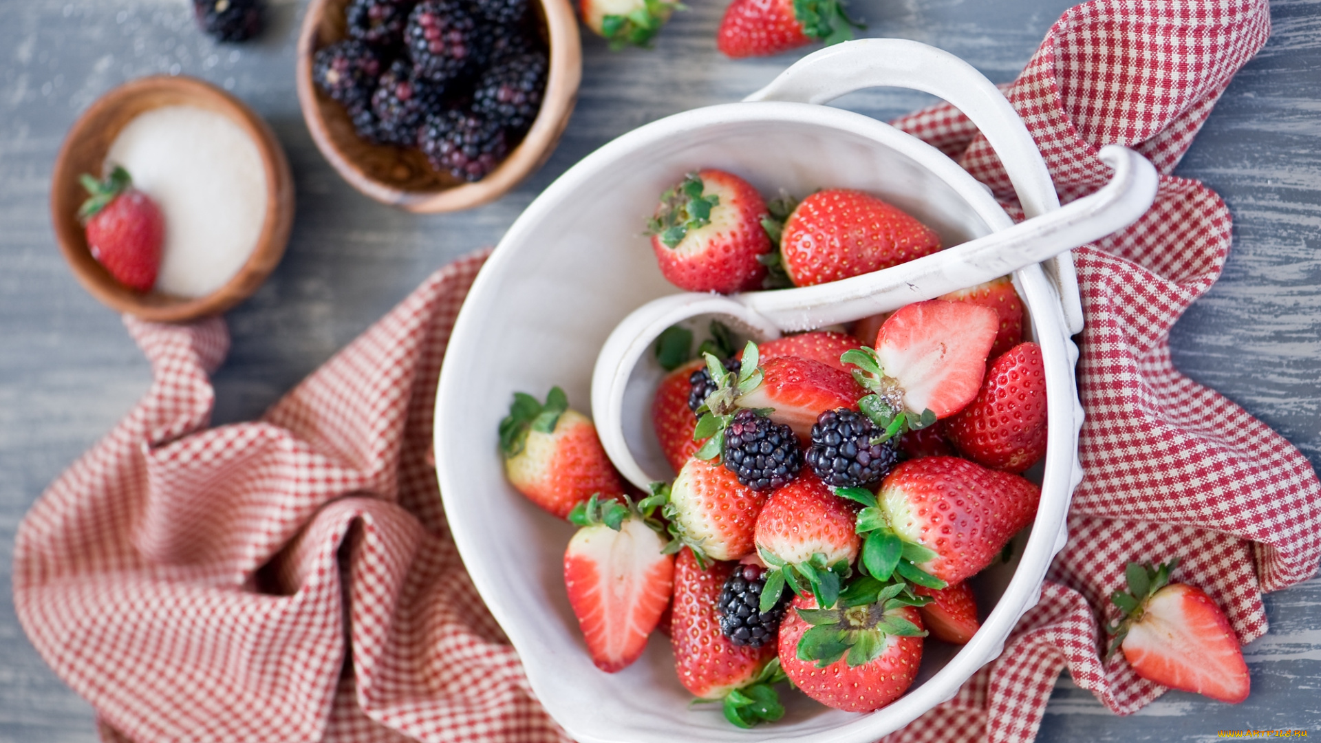 еда, фрукты, ягоды, ежевика, полотенце, клубника