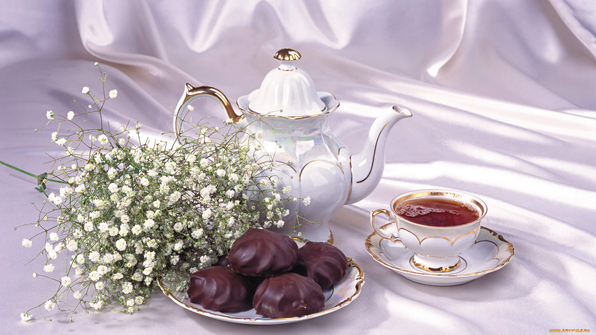 еда, напитки, Чай, цветы, сервиз, зефир, чай