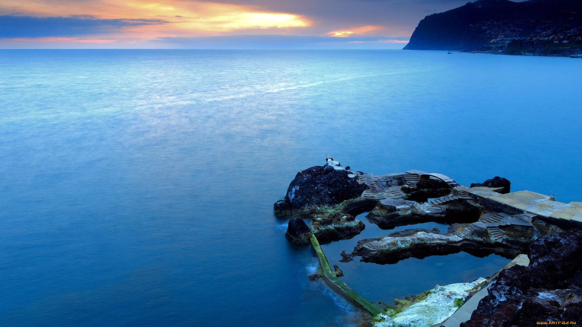 природа, моря, океаны, камни, море, горы, ступени, причал