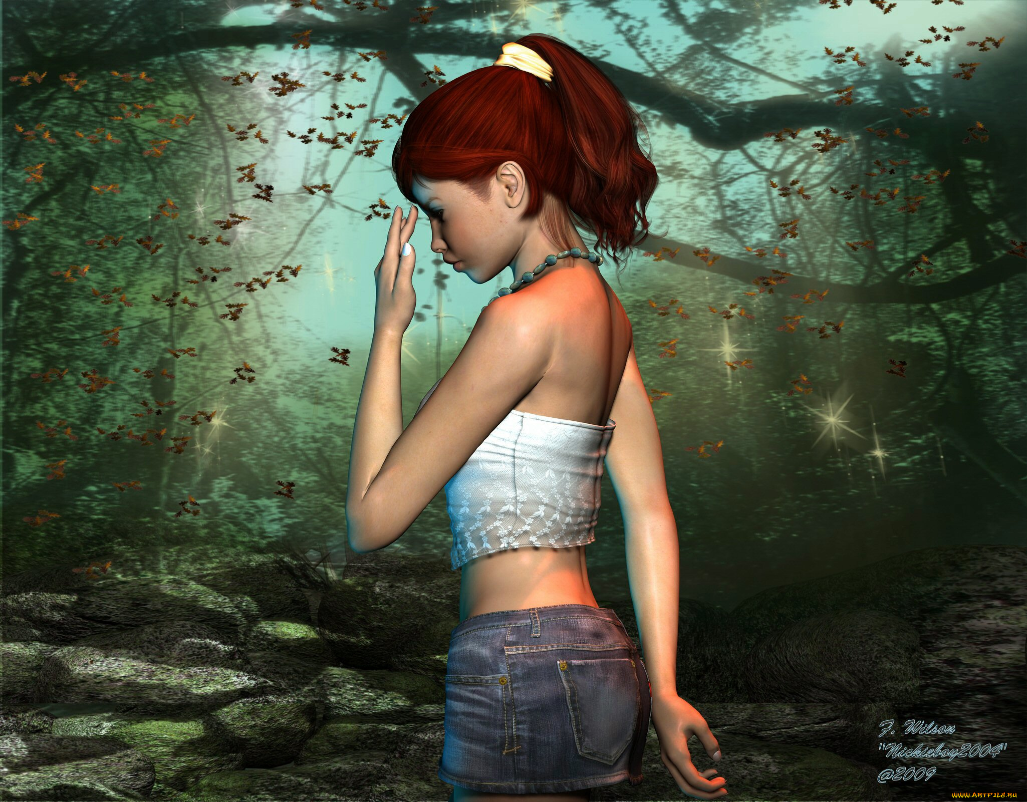 3д, графика, people, люди, девушка, лес