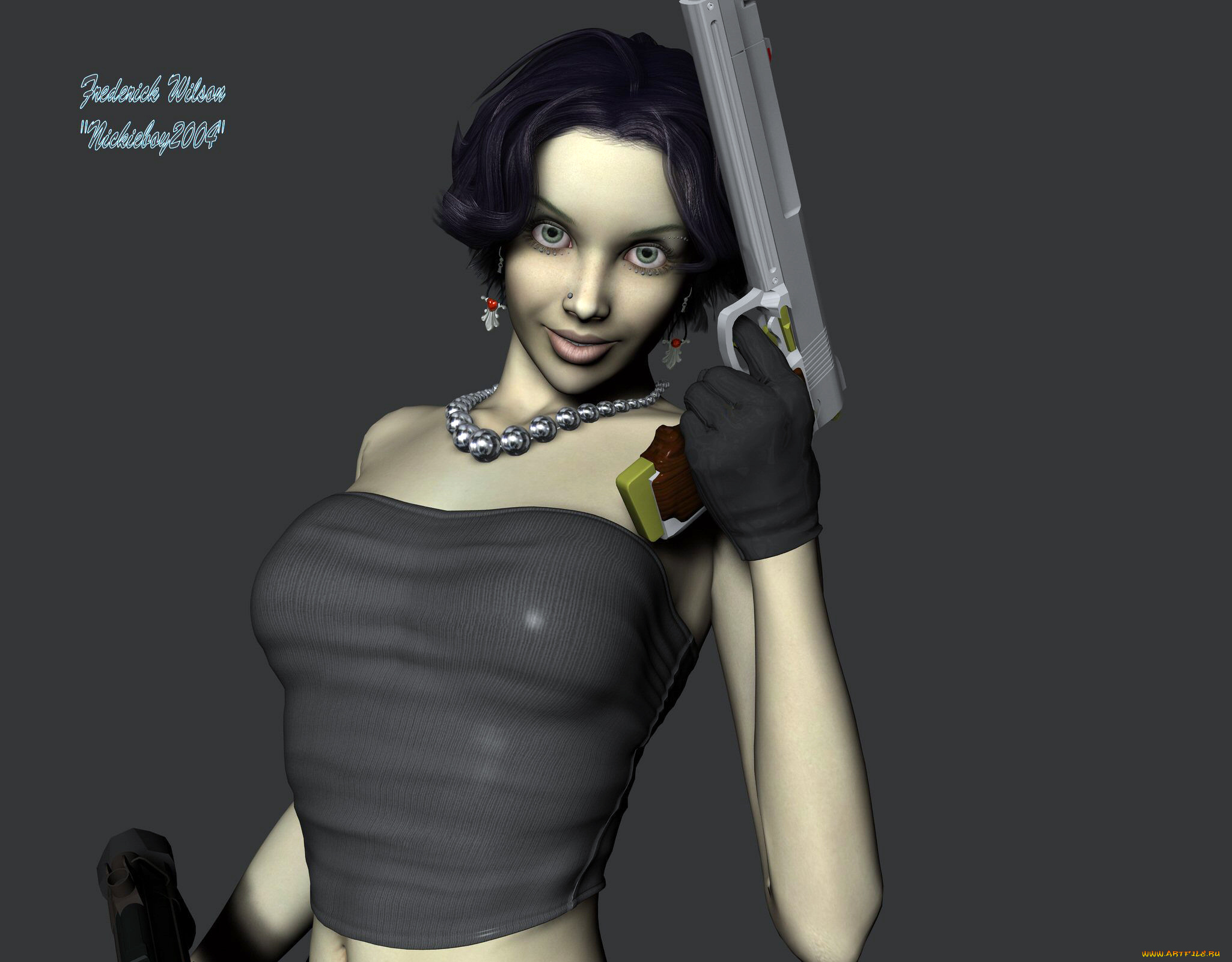 3д, графика, people, люди, девушка, пистолет