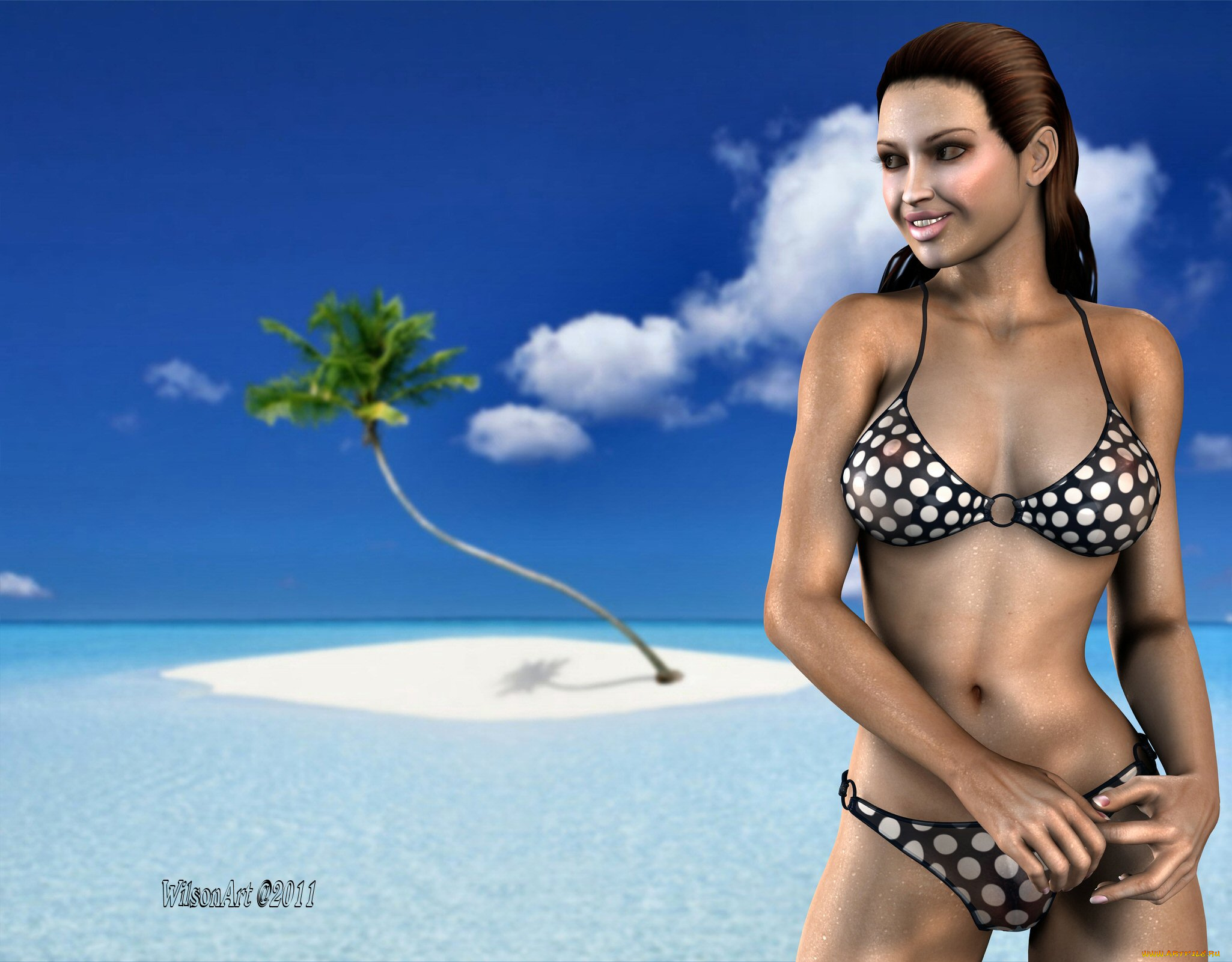 3д, графика, people, люди, пляж, девушка