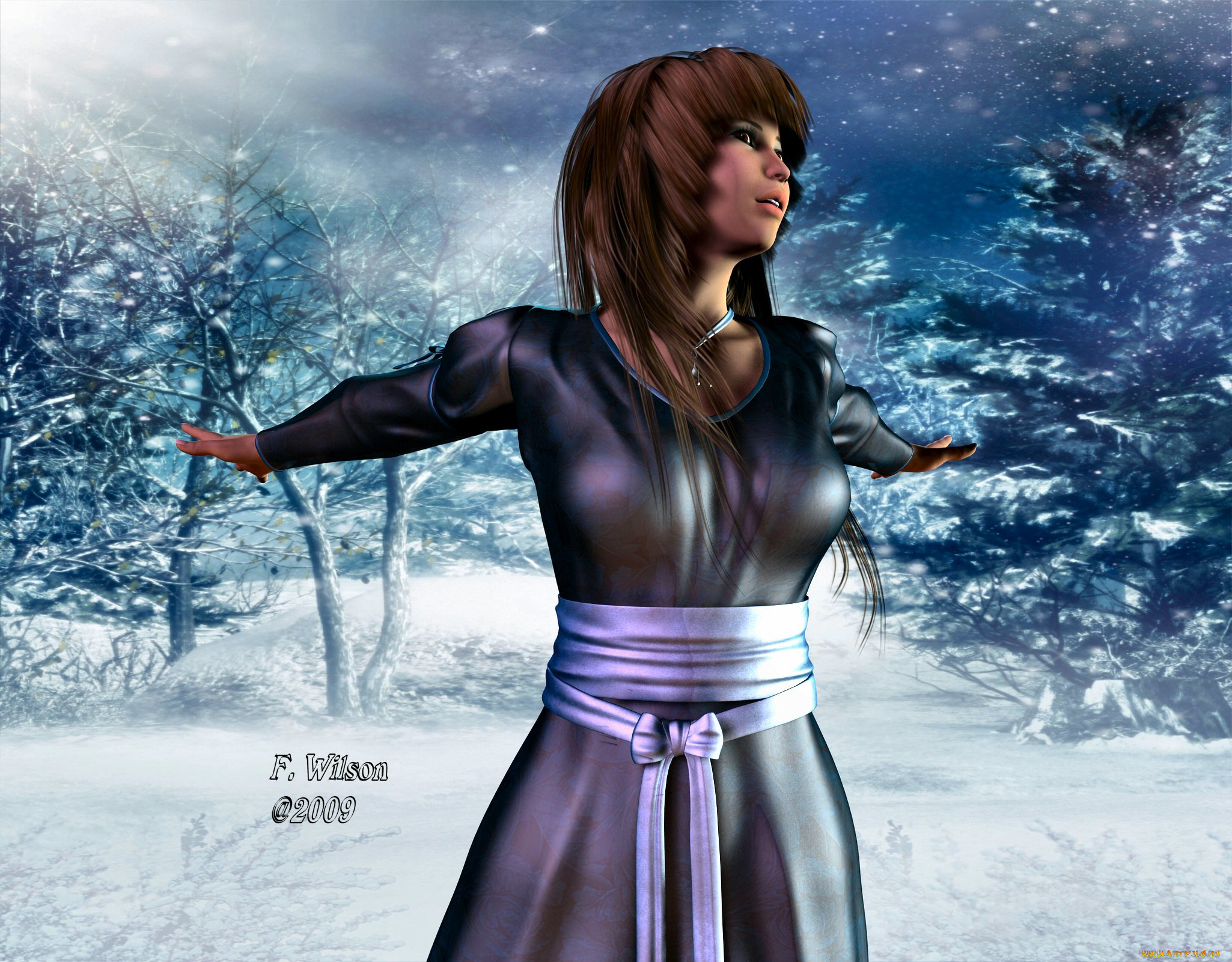 3д, графика, people, люди, зима, девушки