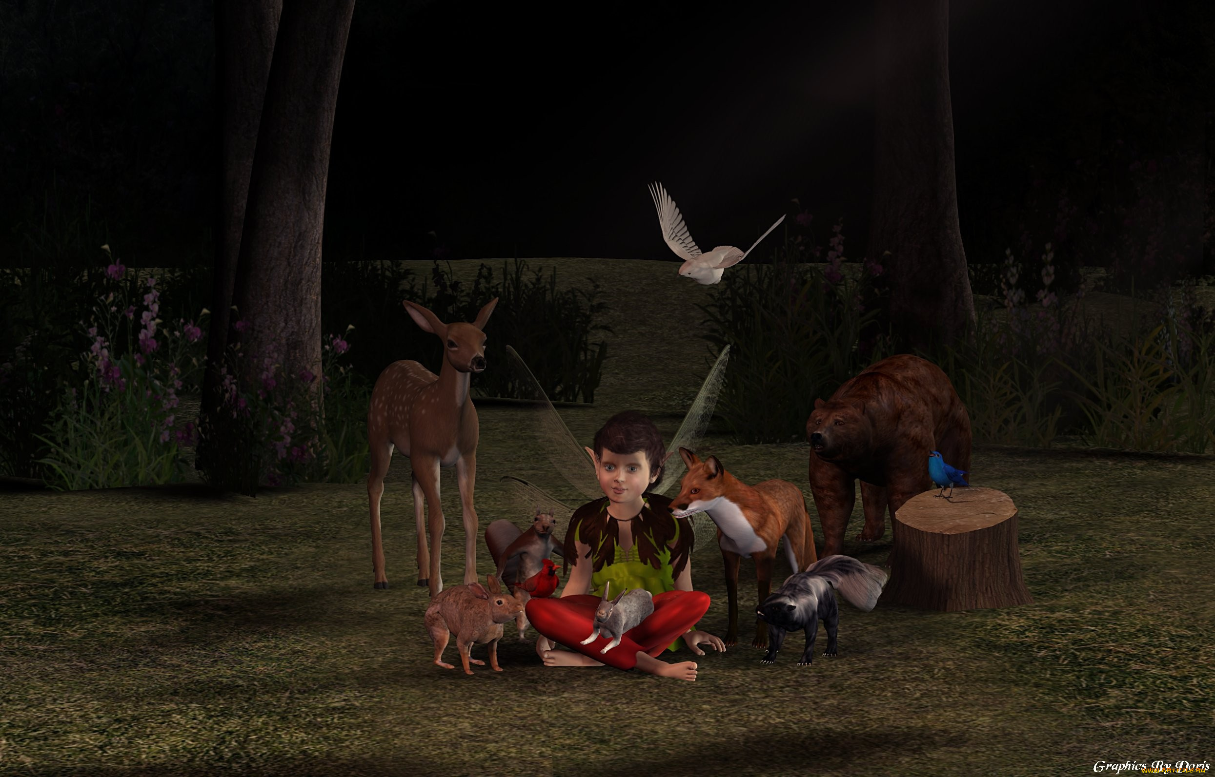 3д, графика, elves, эльфы, животные