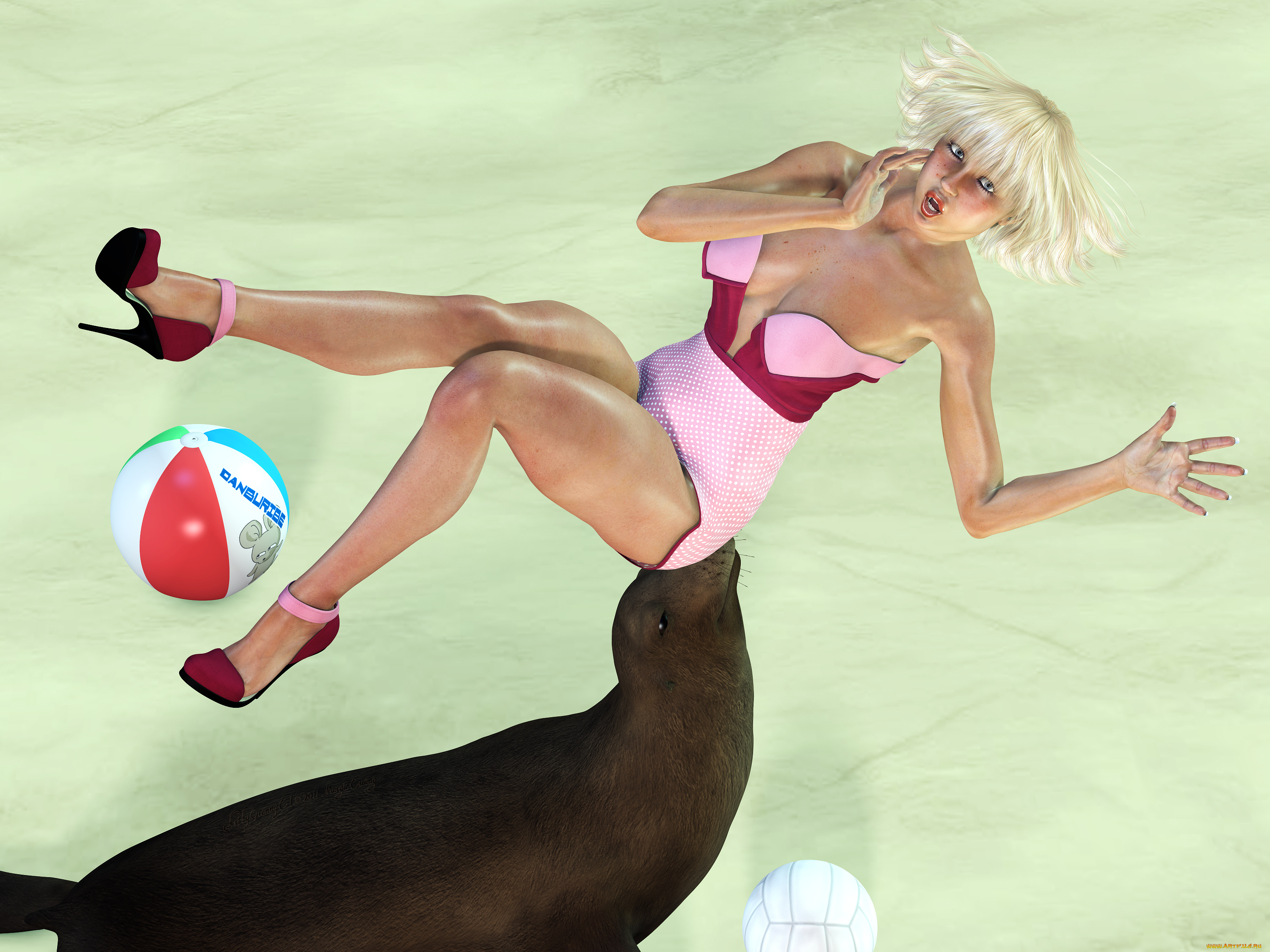 3д, графика, people, люди, мяч, девушка