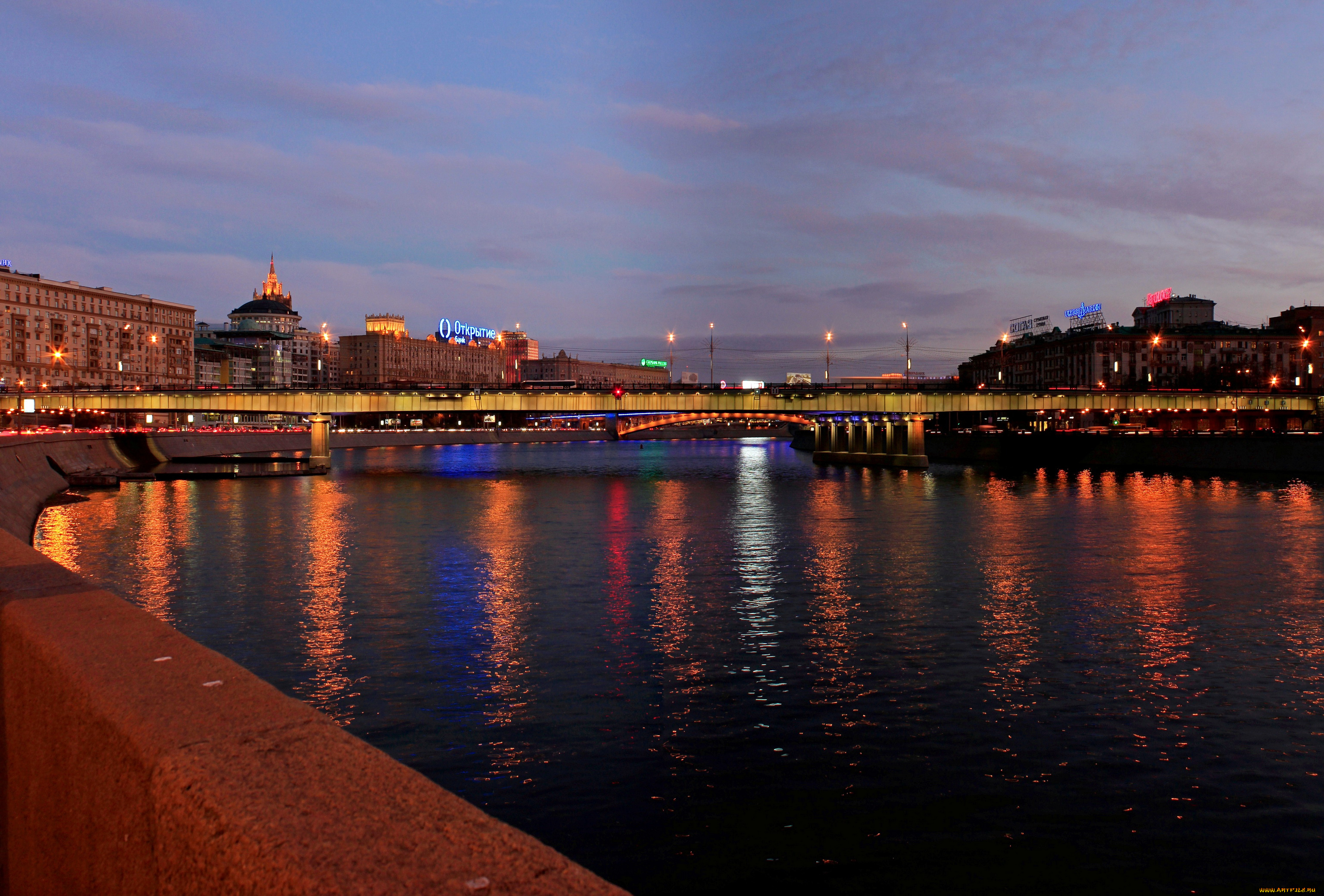 города, москва, россия, сумерки, река, дома