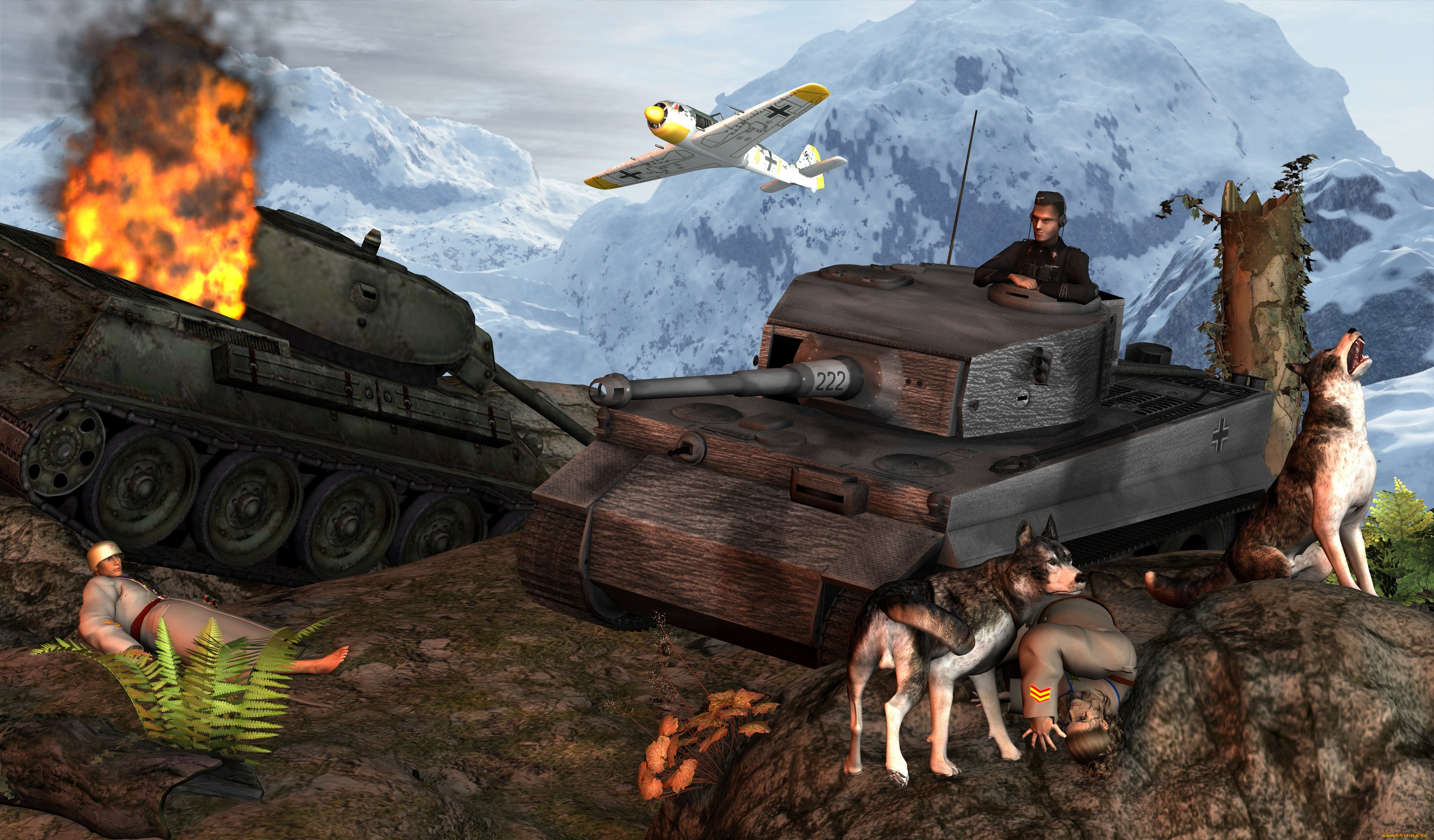3д, графика, historical, история, самолет, танки, бой