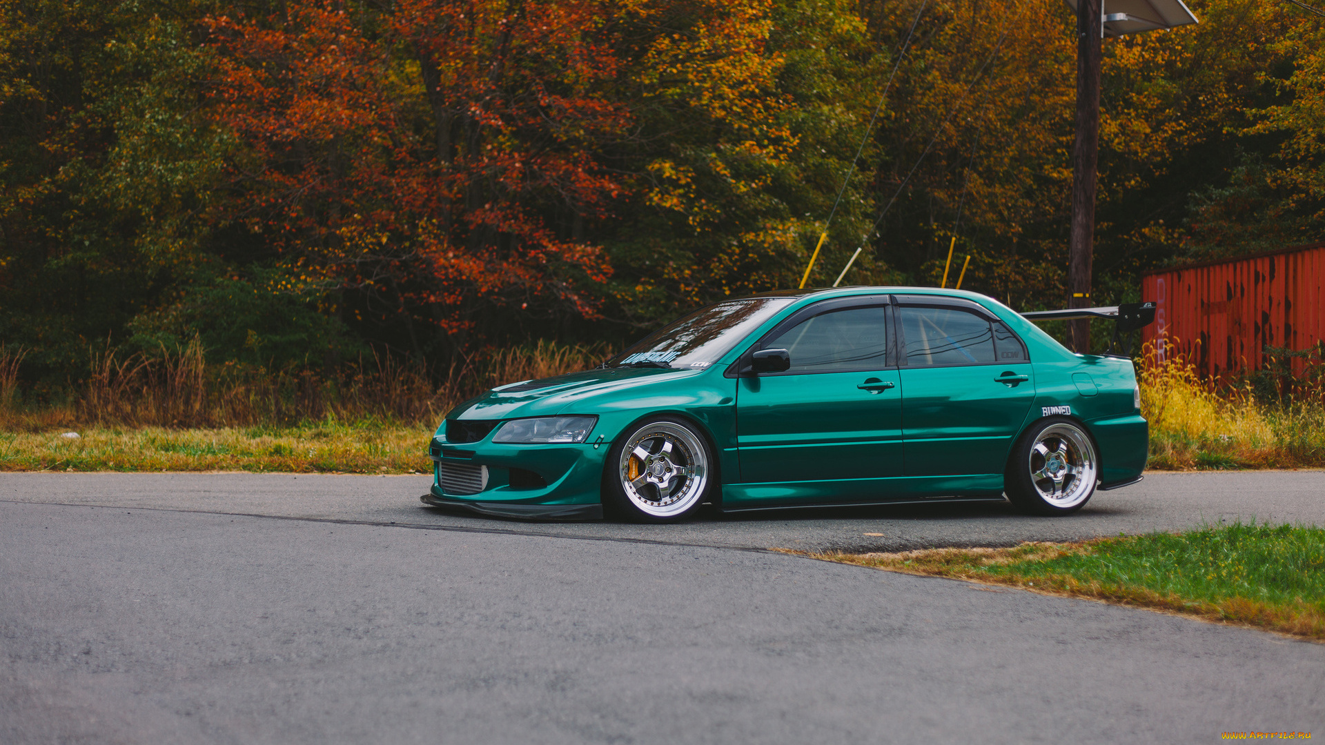 mitsubihi, автомобили, mitsubishi, зелёный, дорога