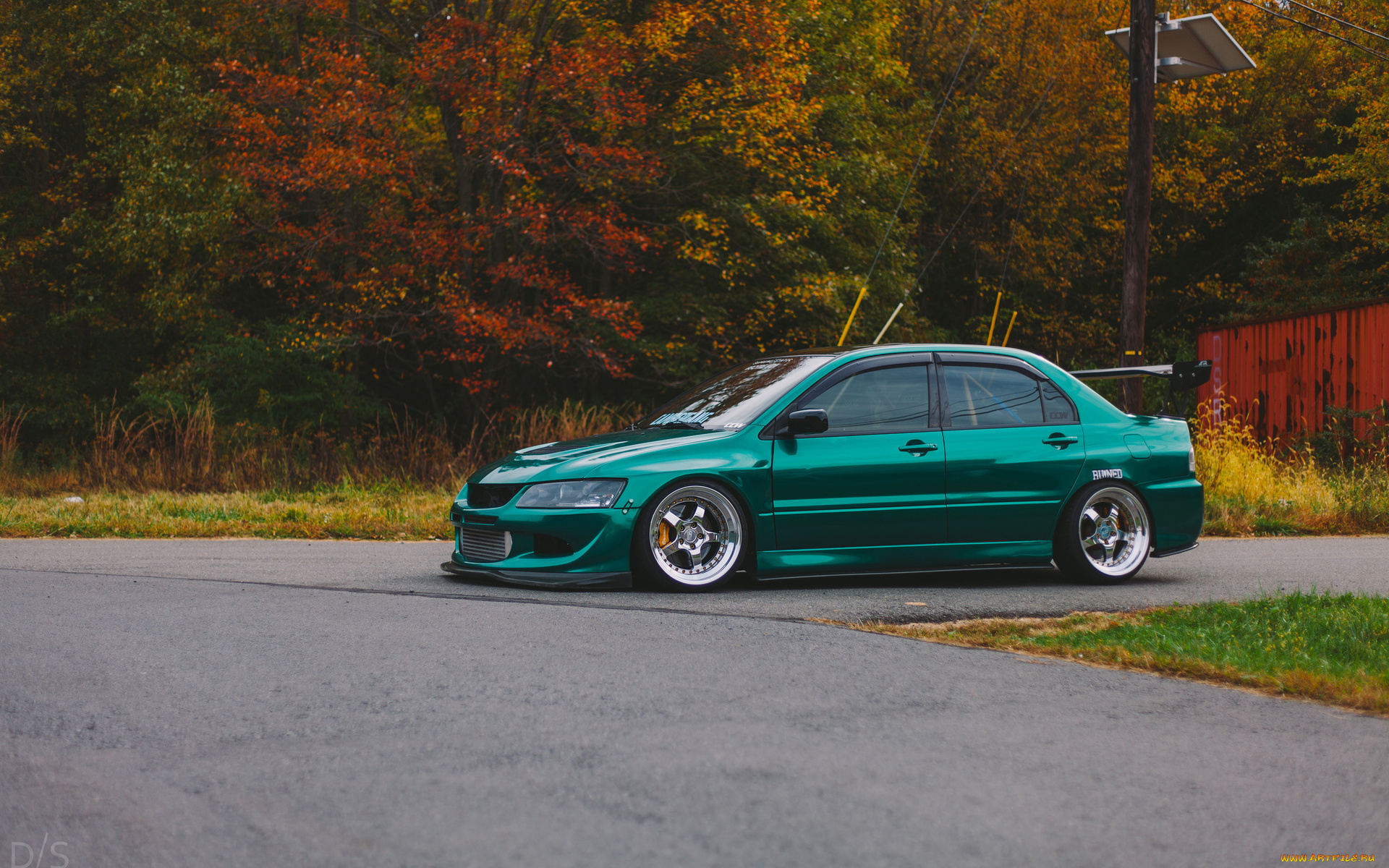 mitsubihi, автомобили, mitsubishi, зелёный, дорога