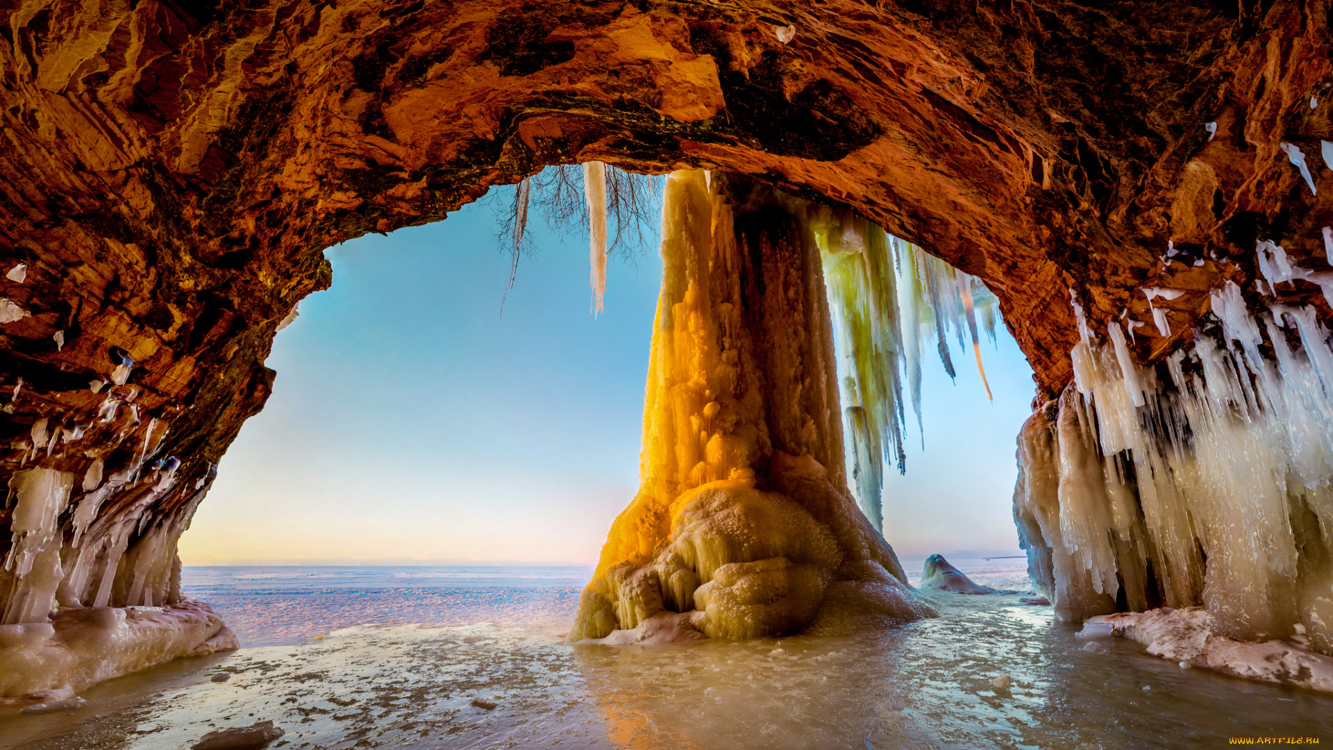 природа, айсберги, и, ледники, грот, сосульки