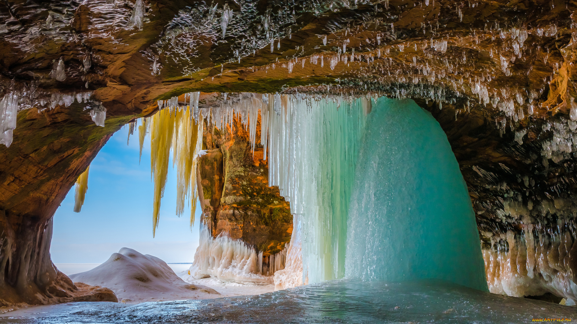 природа, айсберги, и, ледники, сосульки, грот