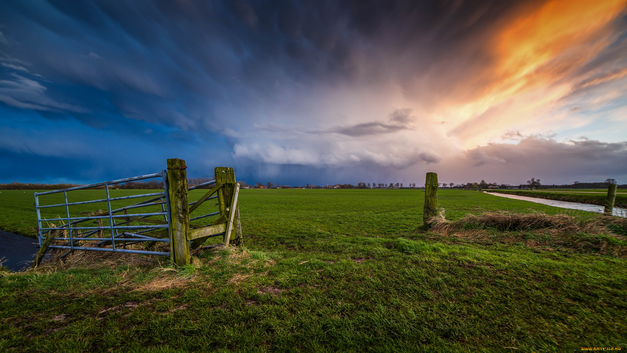 природа, поля, свет, калитка, тучи, поле