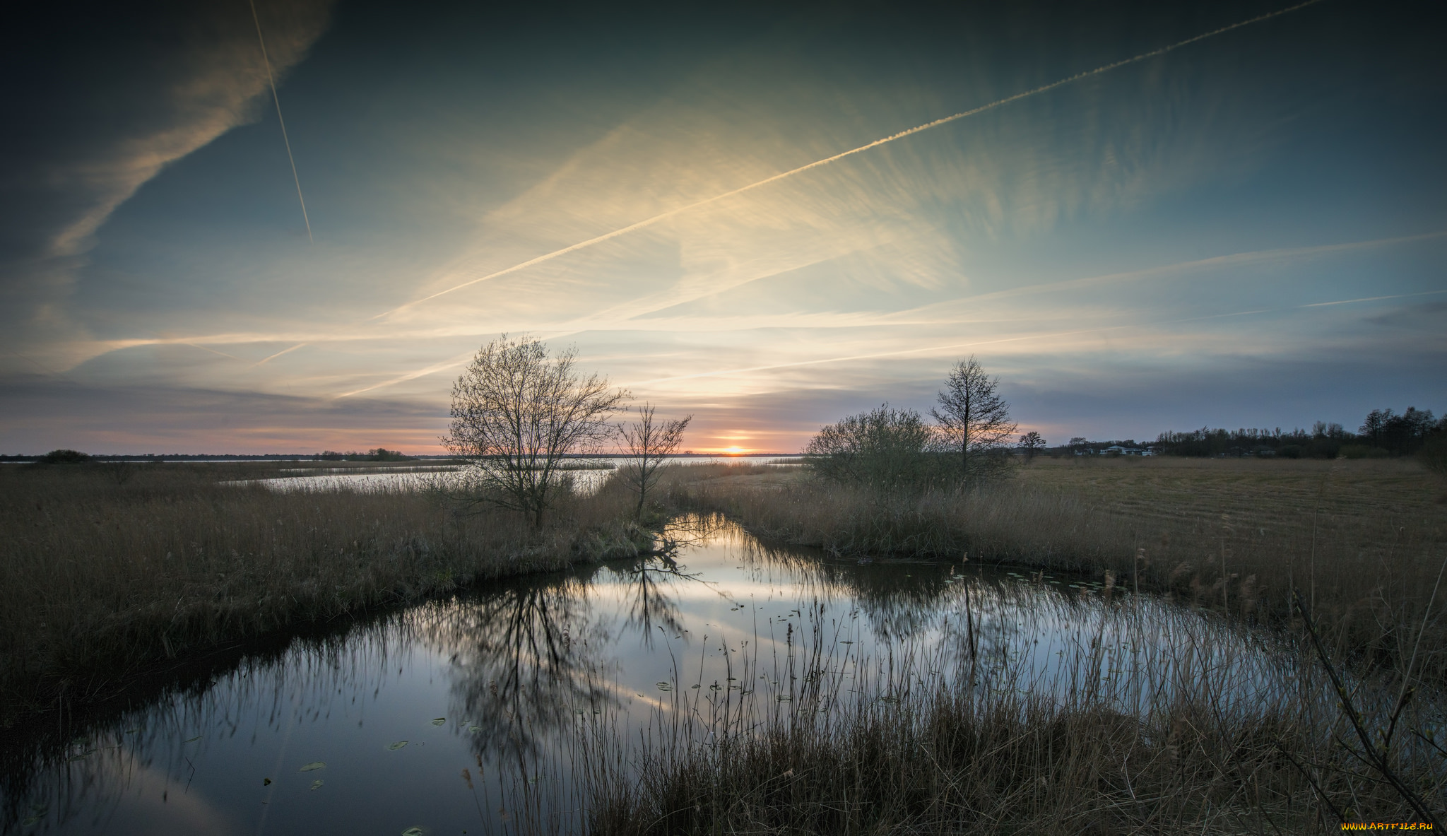 природа, восходы, закаты, облака, река