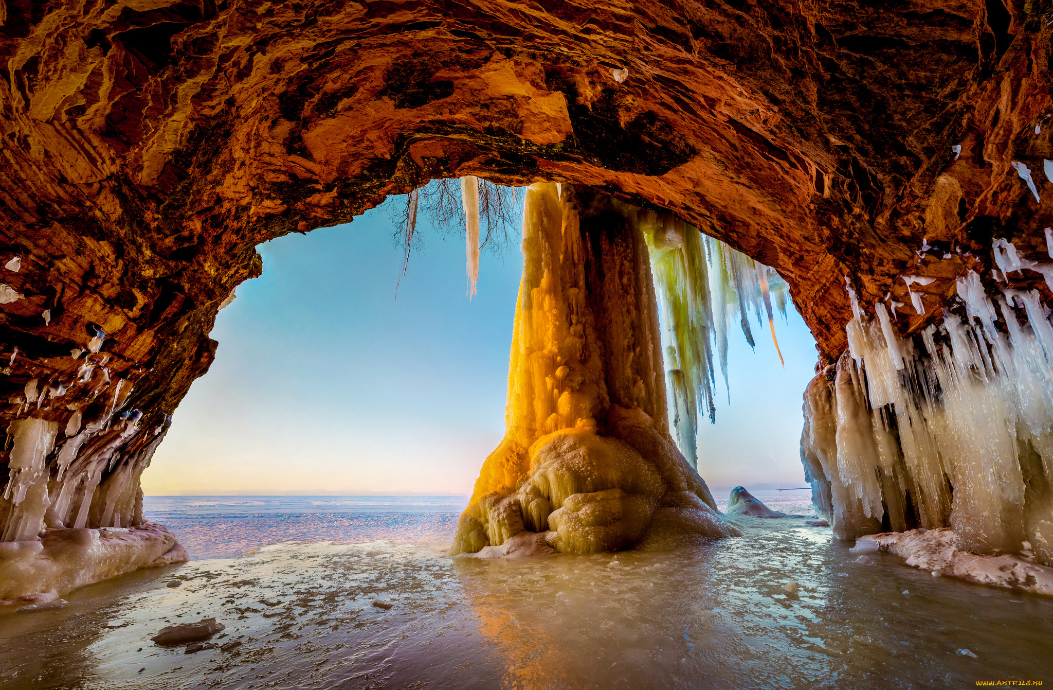 природа, айсберги, и, ледники, грот, сосульки