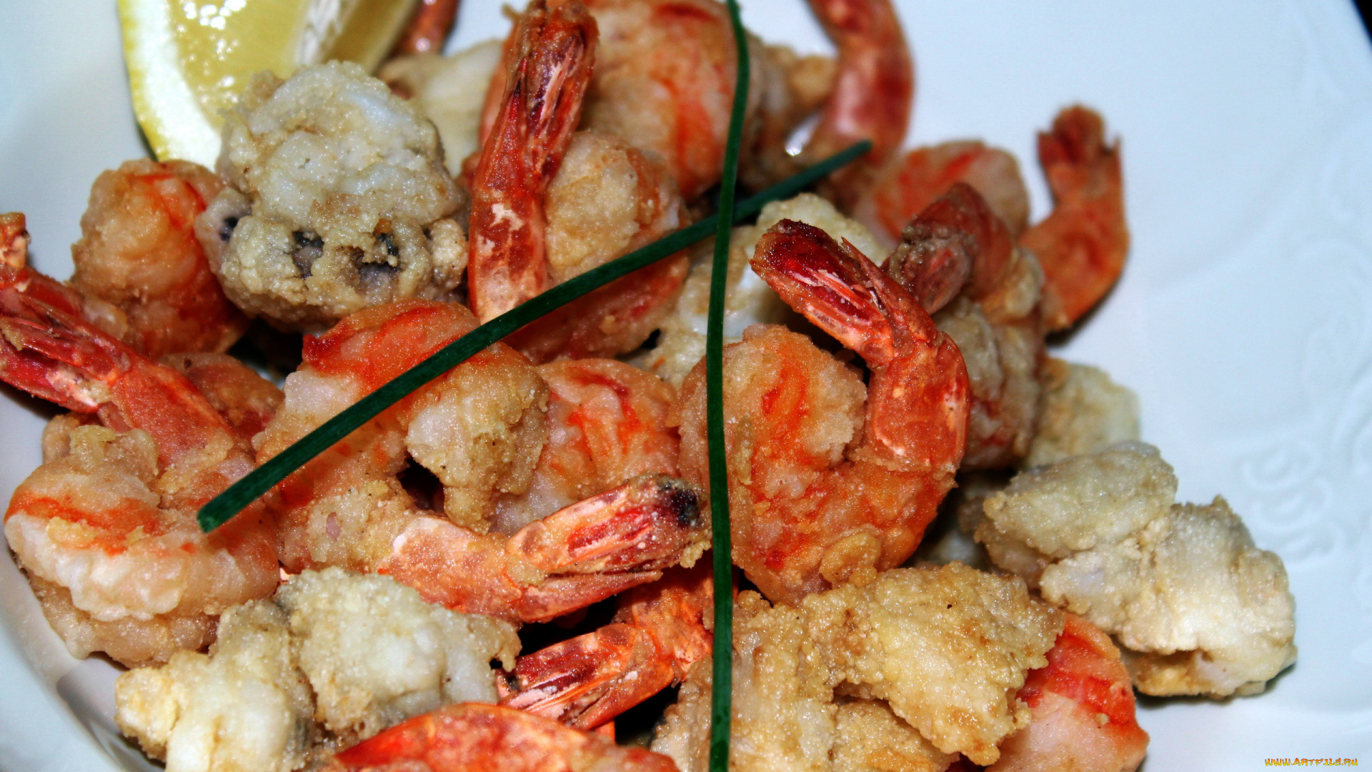 еда, рыбные, блюда, , с, морепродуктами, креветки, лимон