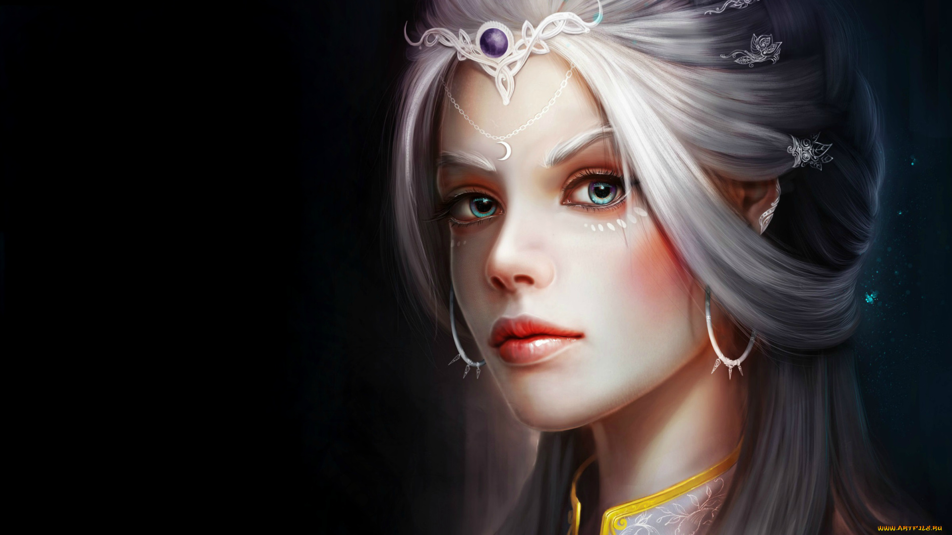фэнтези, девушки, взгляд, лицо, девушка, арт, фэнтази, украшения, прическа, фон