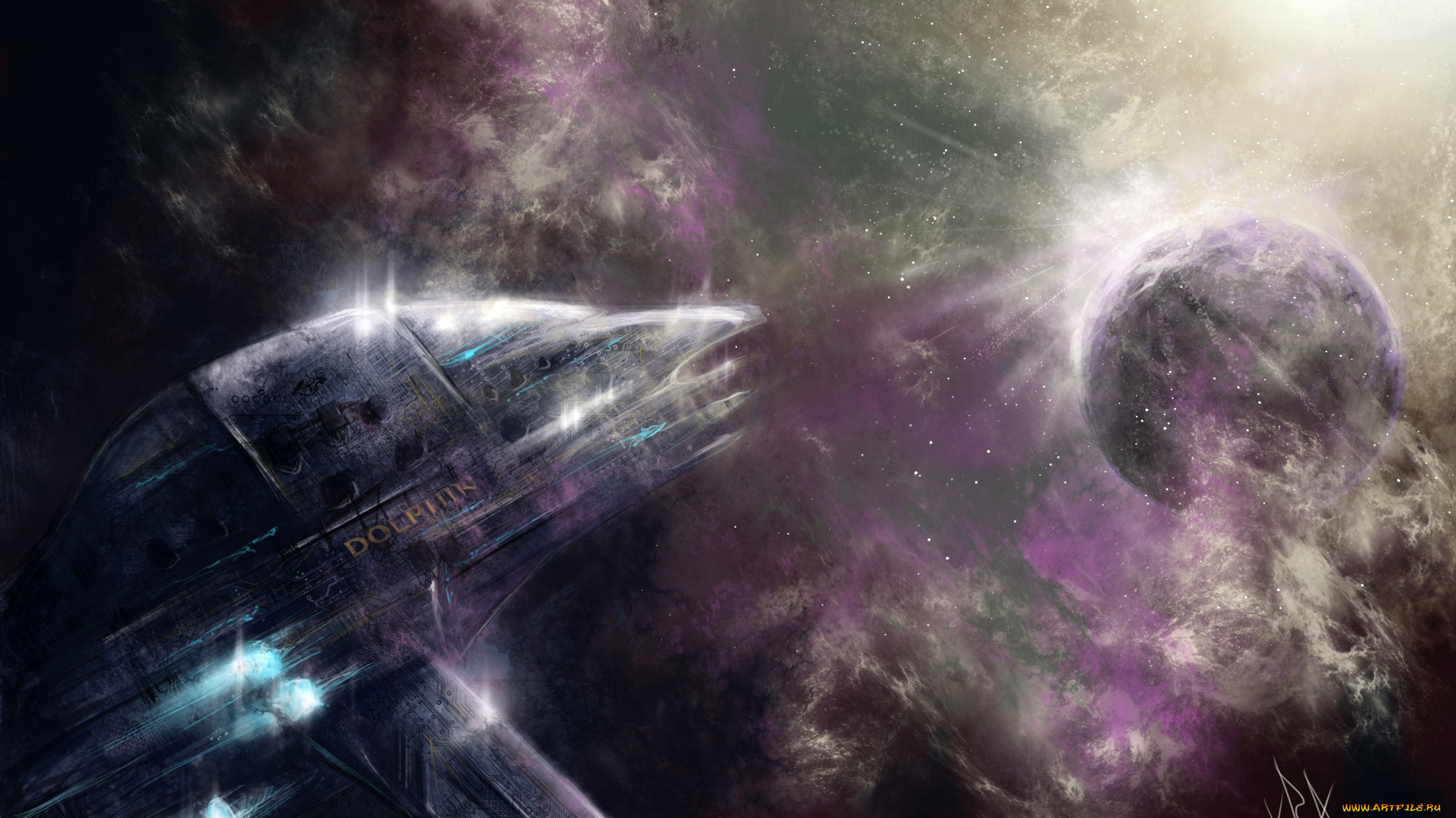 фэнтези, космические, корабли, , звездолеты, , станции, туманность, звезды, космос, арт, планета, dolphin, шатлл, корабль