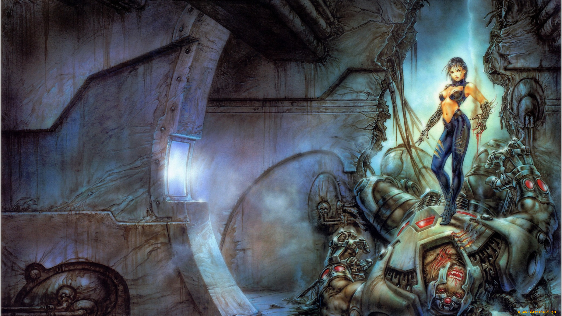 фэнтези, _luis, royo, ройо, девушка, робот, киборг, дыра, здание