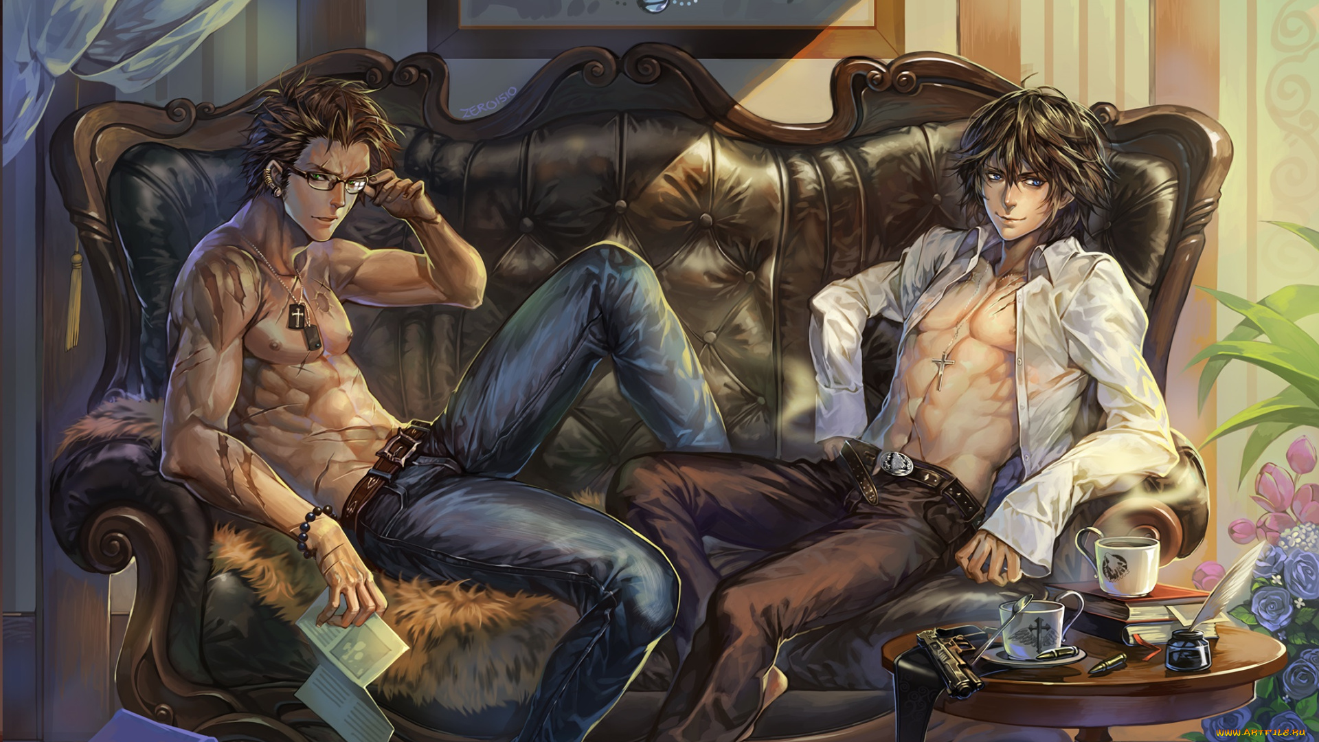 фэнтези, люди, жетоны, шрамы, парни, арт