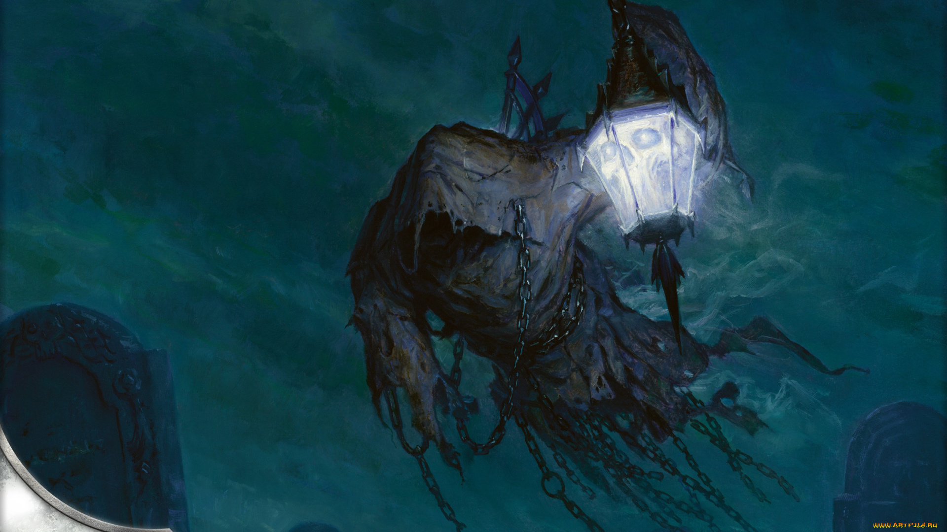 фэнтези, призраки, ночь, ghost, призрак, фонарь, кладбище, могилы, фантом, привидение