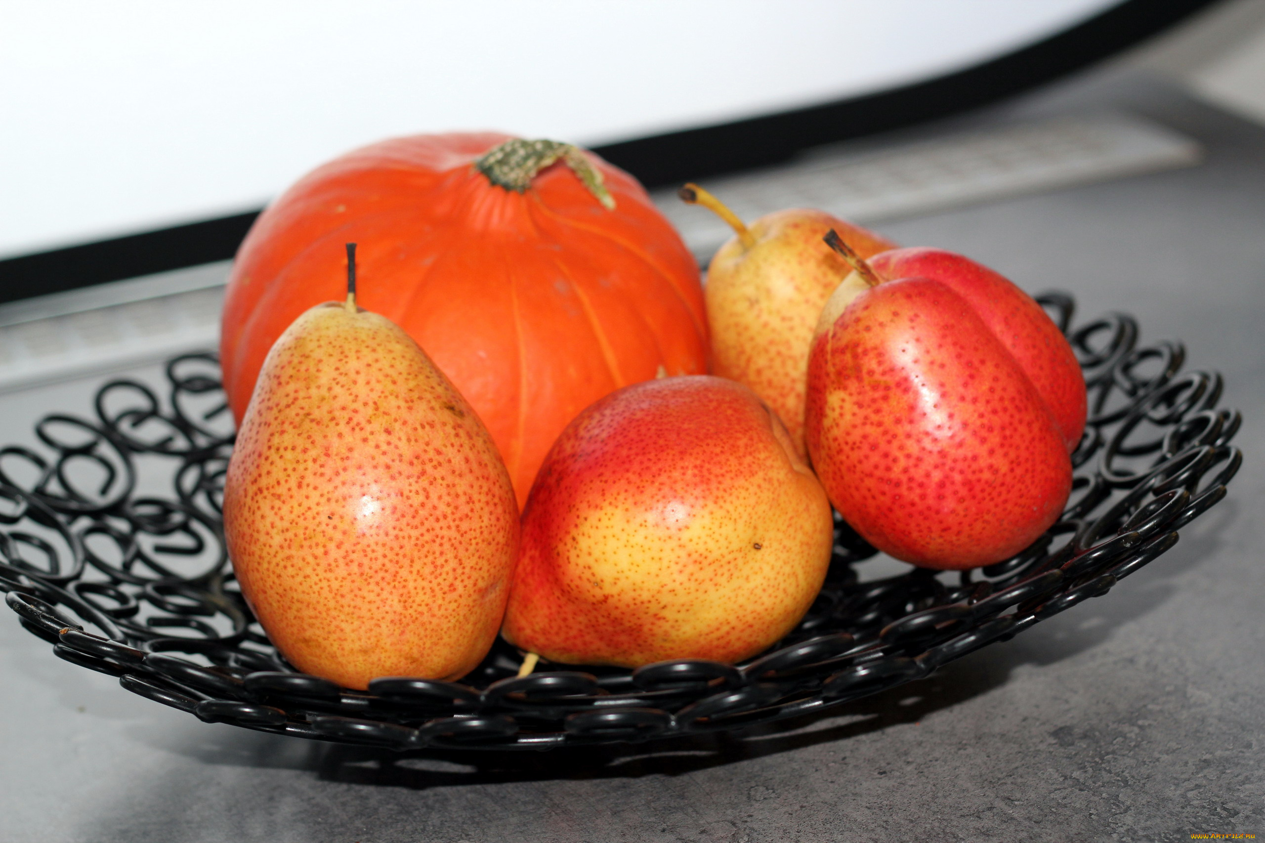 еда, фрукты, и, овощи, вместе, тыква, груши