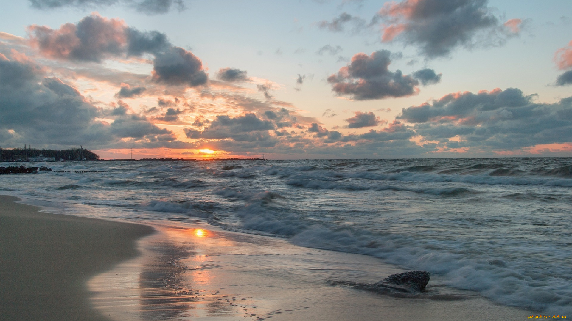 природа, побережье, берег, сипаева, катерина, волны, мокрый, песок, закат, балтийское, море