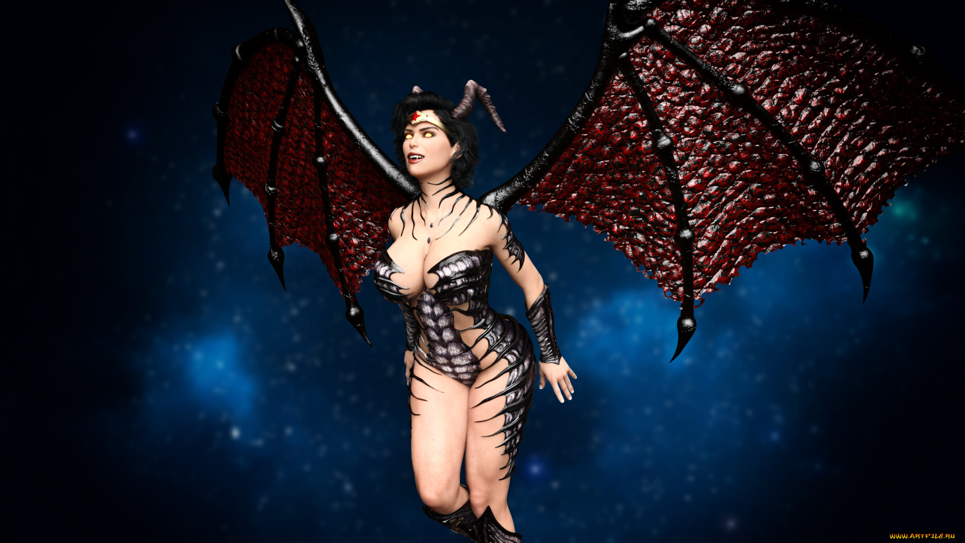 3д, графика, существа, , creatures, демон, фон, взгляд, девушка