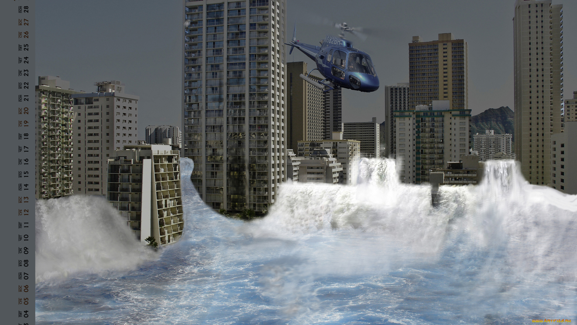 календари, компьютерный, дизайн, вертолет, здание, вода, наводнение, катастрофа