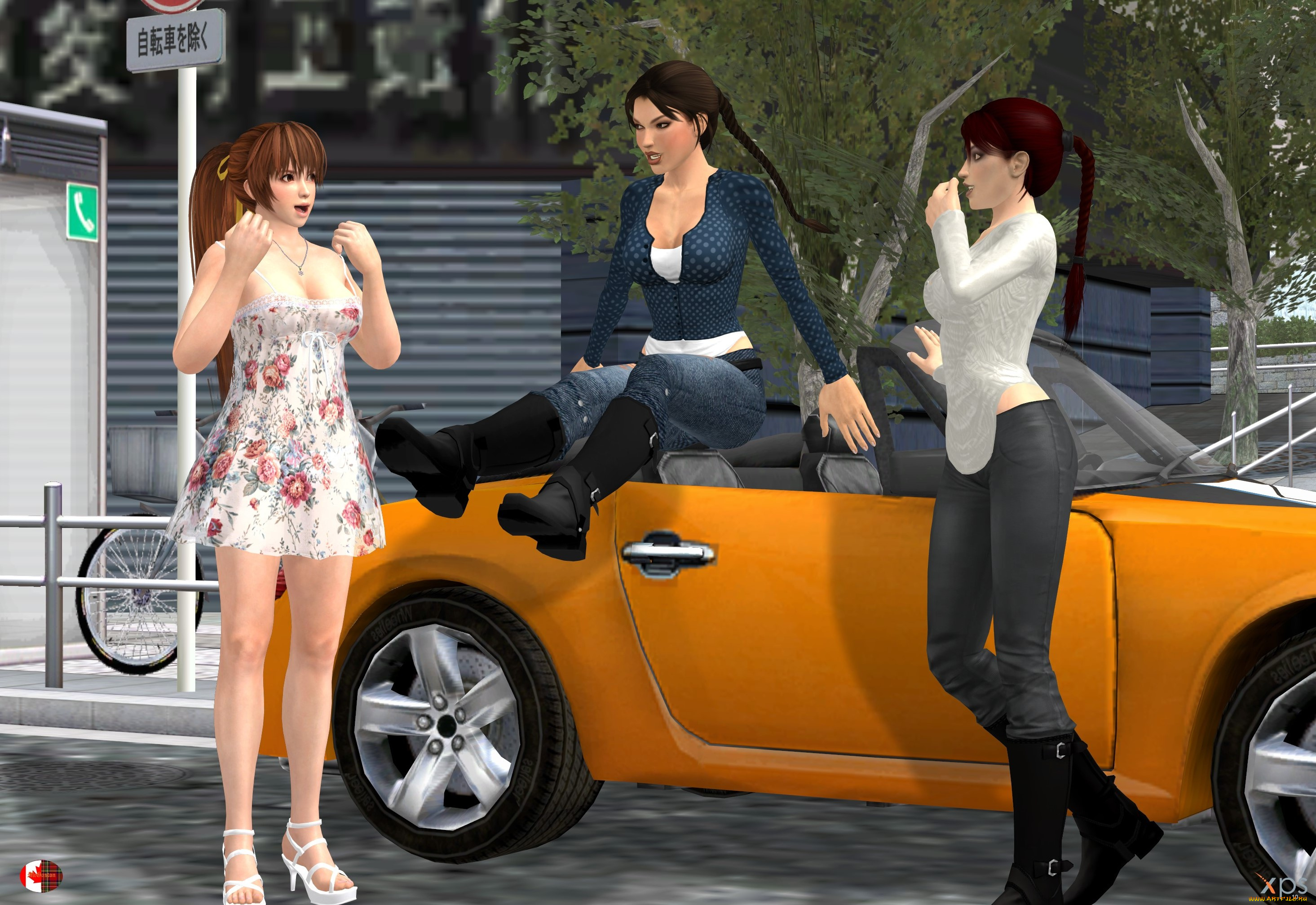 3д, графика, люди-авто, мото, , people-, car, , , moto, автомобиль, девушки, взгляд, фон