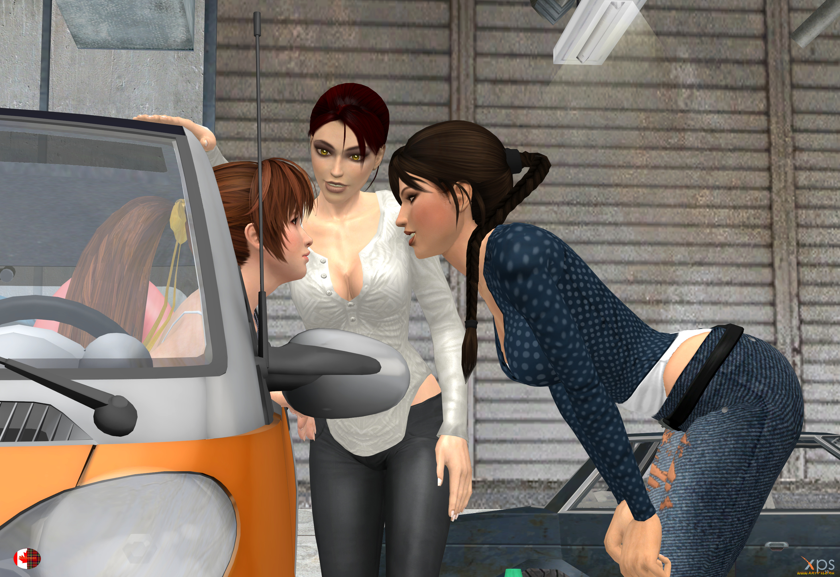 3д, графика, люди-авто, мото, , people-, car, , , moto, девушки, автомобиль, фон, взгляд