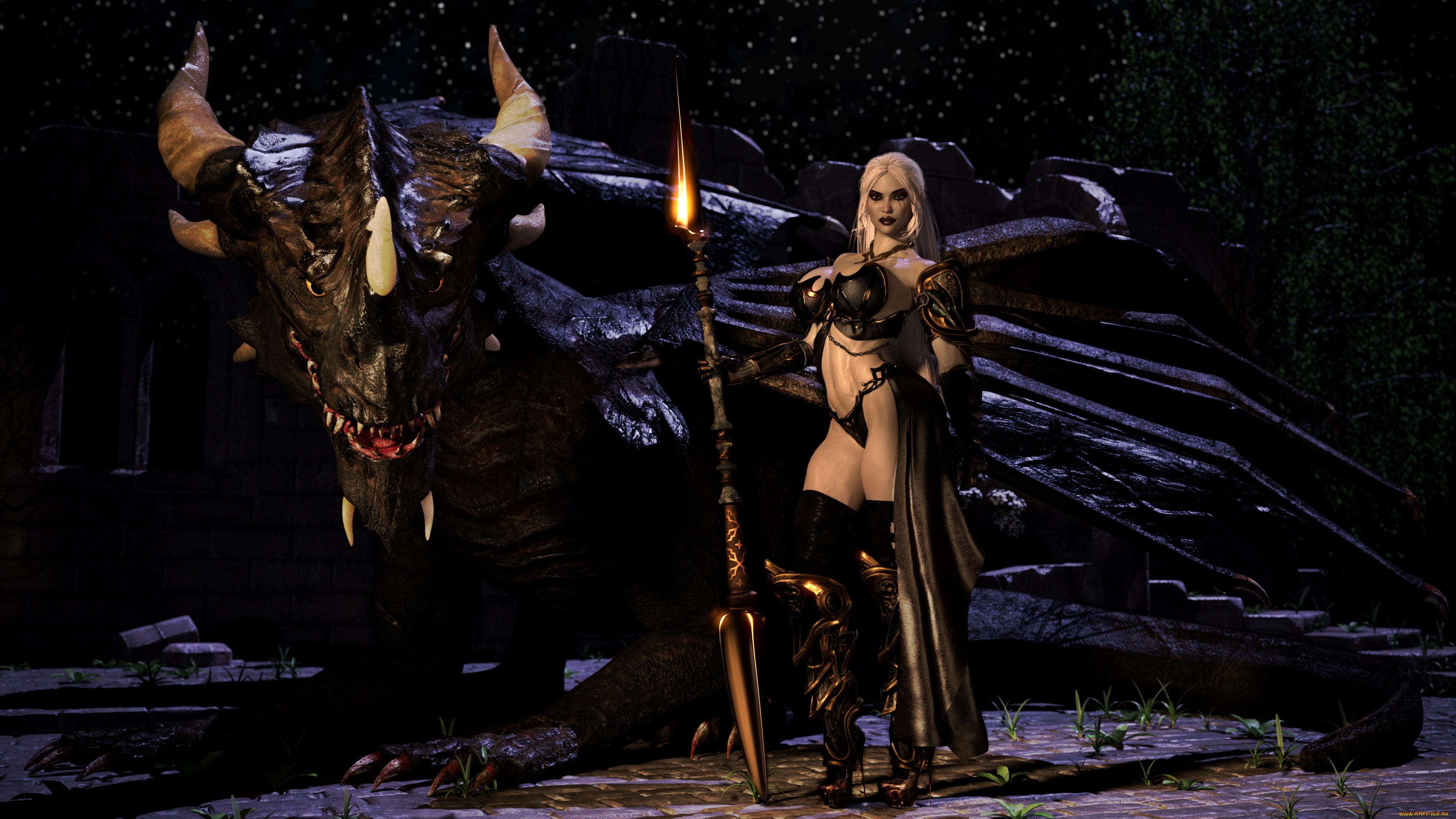 3д, графика, фантазия, , fantasy, фон, девушка, взгляд