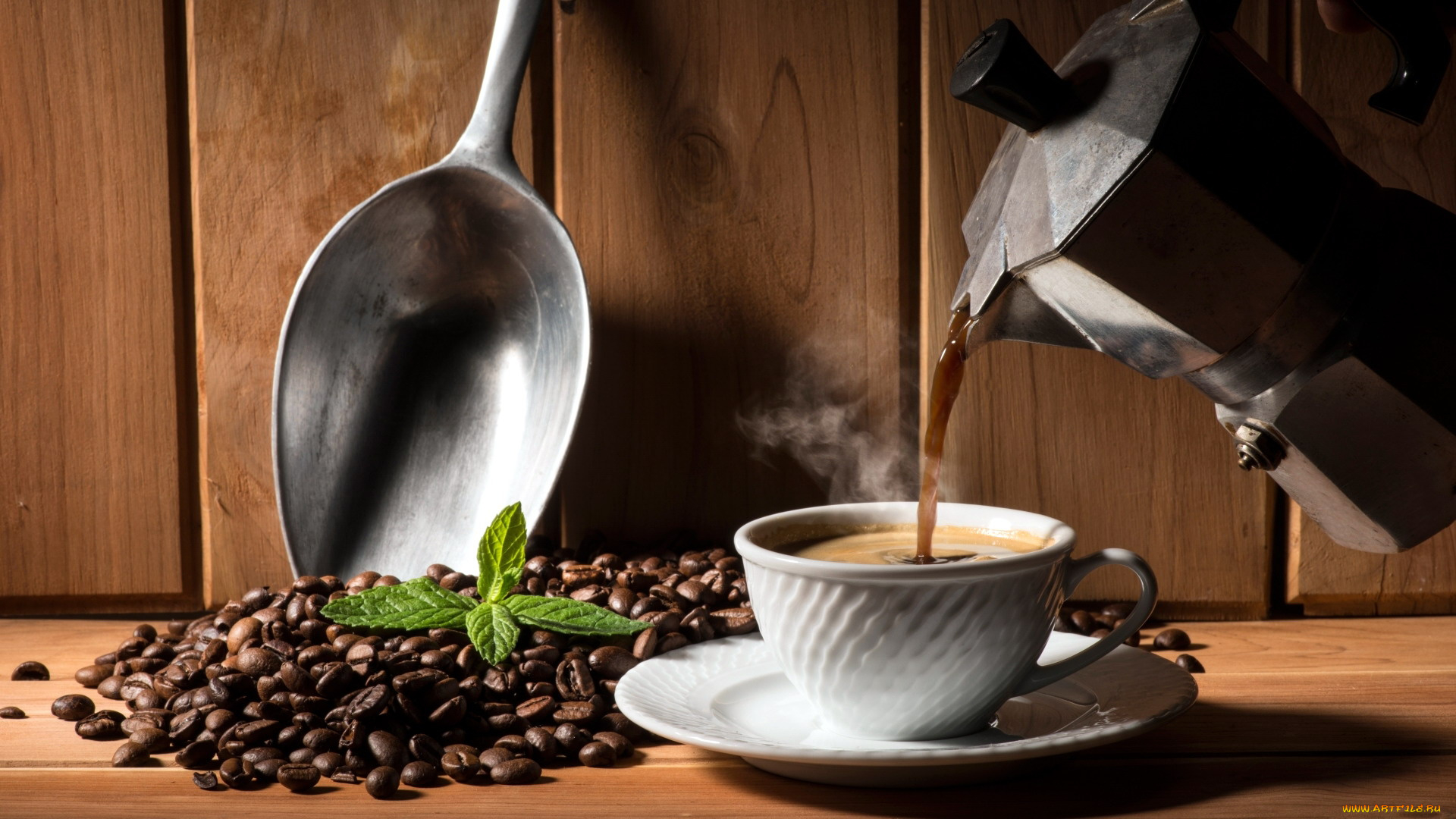 еда, кофе, , кофейные, зёрна, пар, зерна, мята