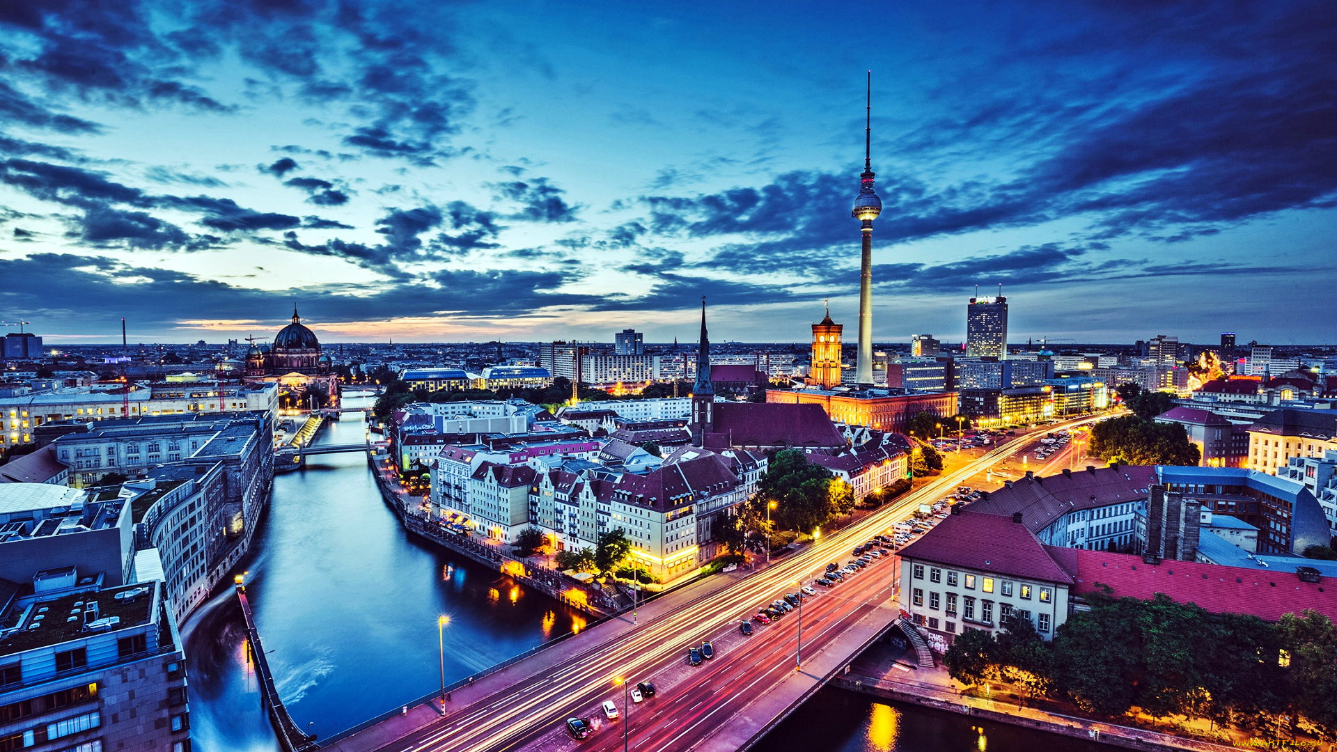 города, берлин, , германия, огни, панорама, вечер