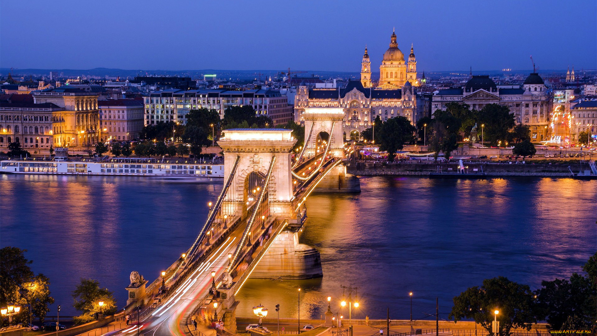 города, будапешт, , венгрия, огни, вечер, мост
