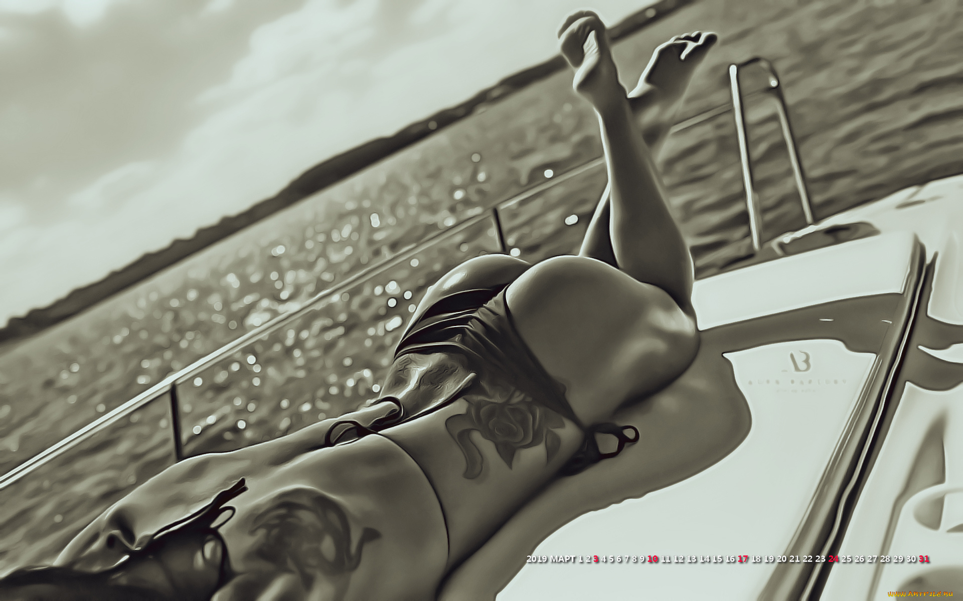 календари, компьютерный, дизайн, яхта, тату, водоем, девушка